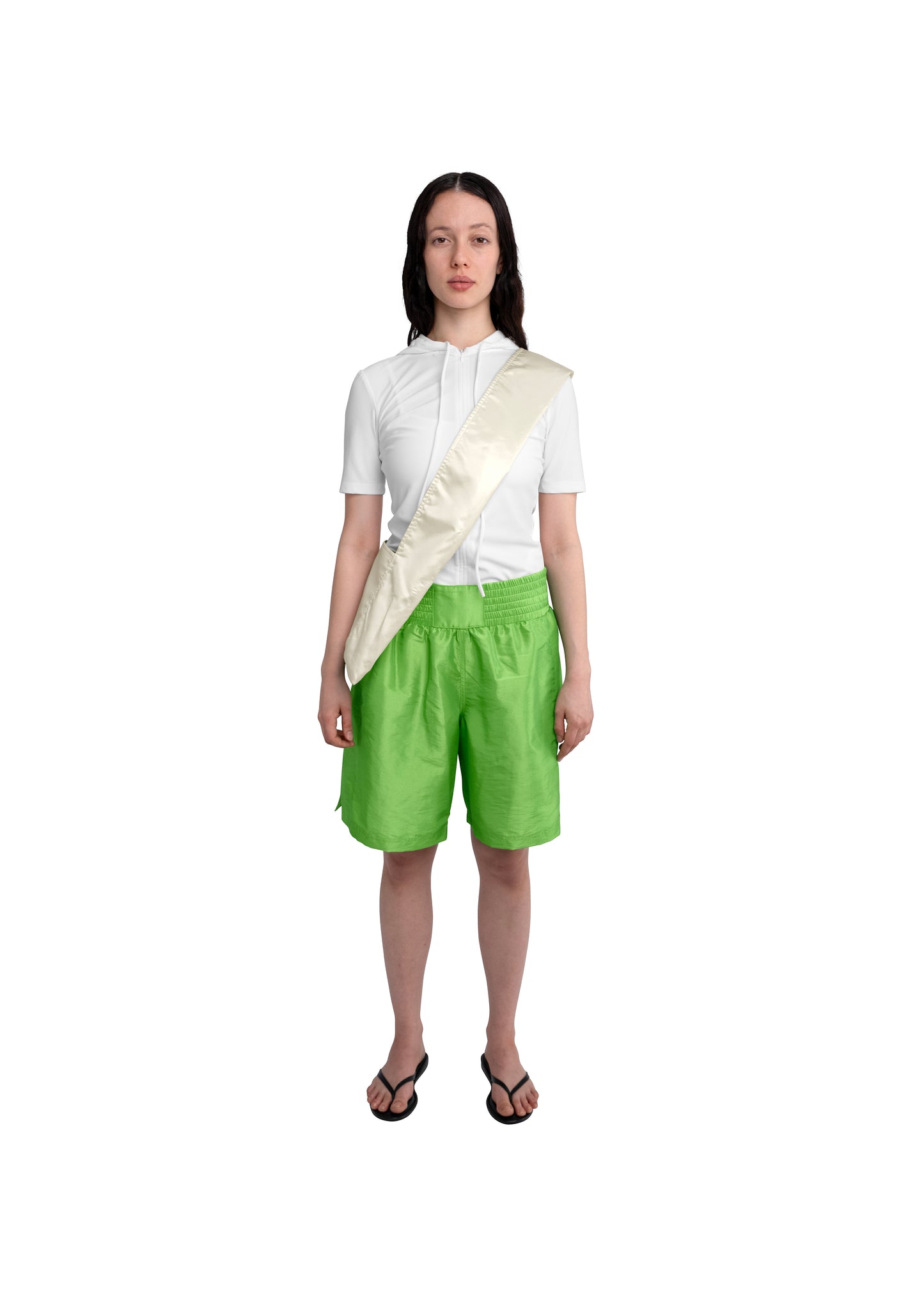 REVERSIBLE FLAT CROSSBODY BAG IN LIMEADE / PEARL