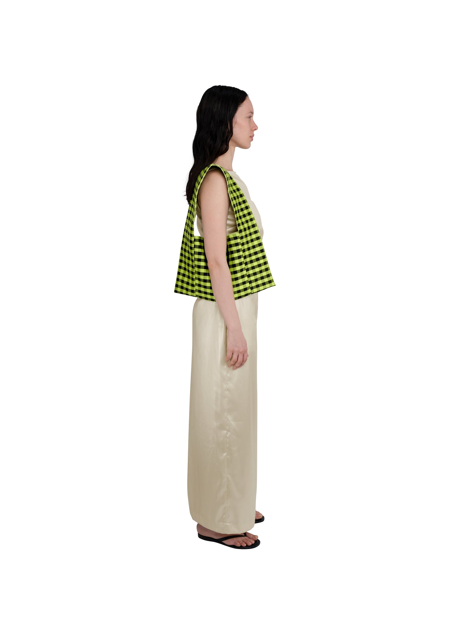 REVERSIBLE FLAT BAG IN GINGHAM / PEARL