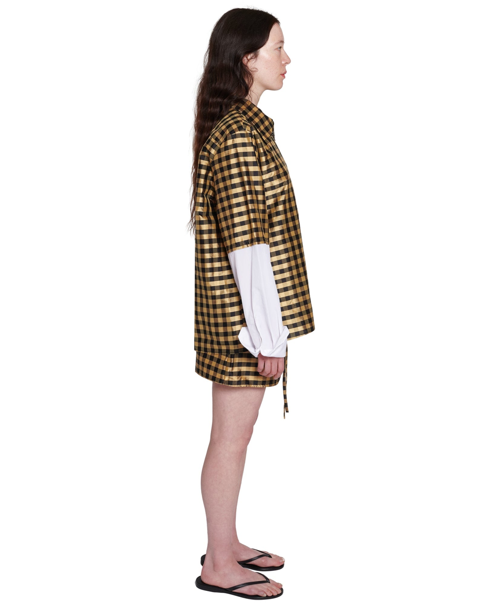GINGHAM BLACK GOLD LS ZIP DOWN SHIRT | COA NYC