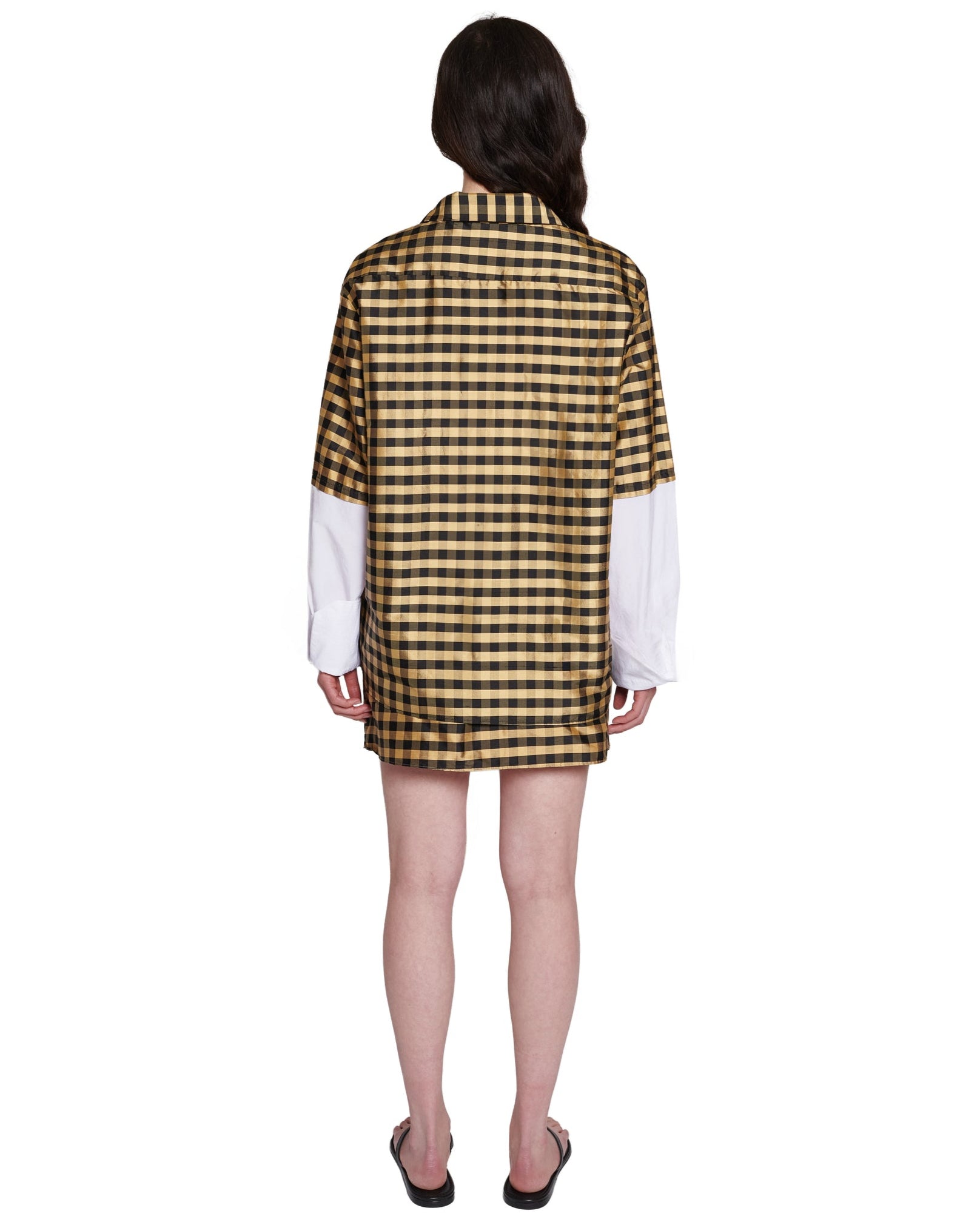 GINGHAM BLACK GOLD LS ZIP DOWN SHIRT | COA NYC
