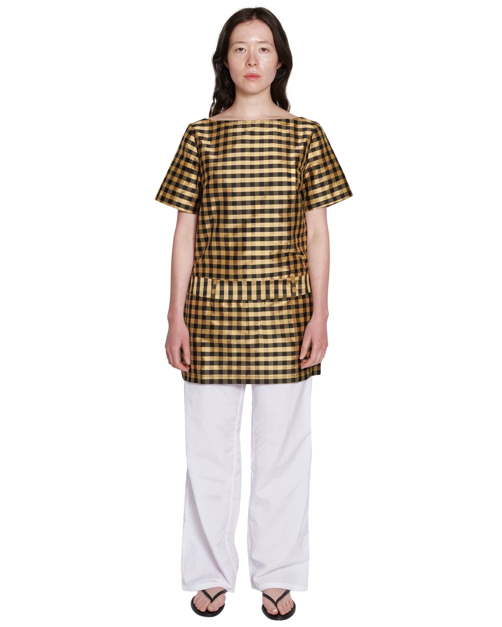 SHORT LOOP DRESS IN GINGHAM BLACK GOLD COMING OF AGE SHORT LOOP DRESS IN GINGHAM BLACK GOLD COMING OF AGE
