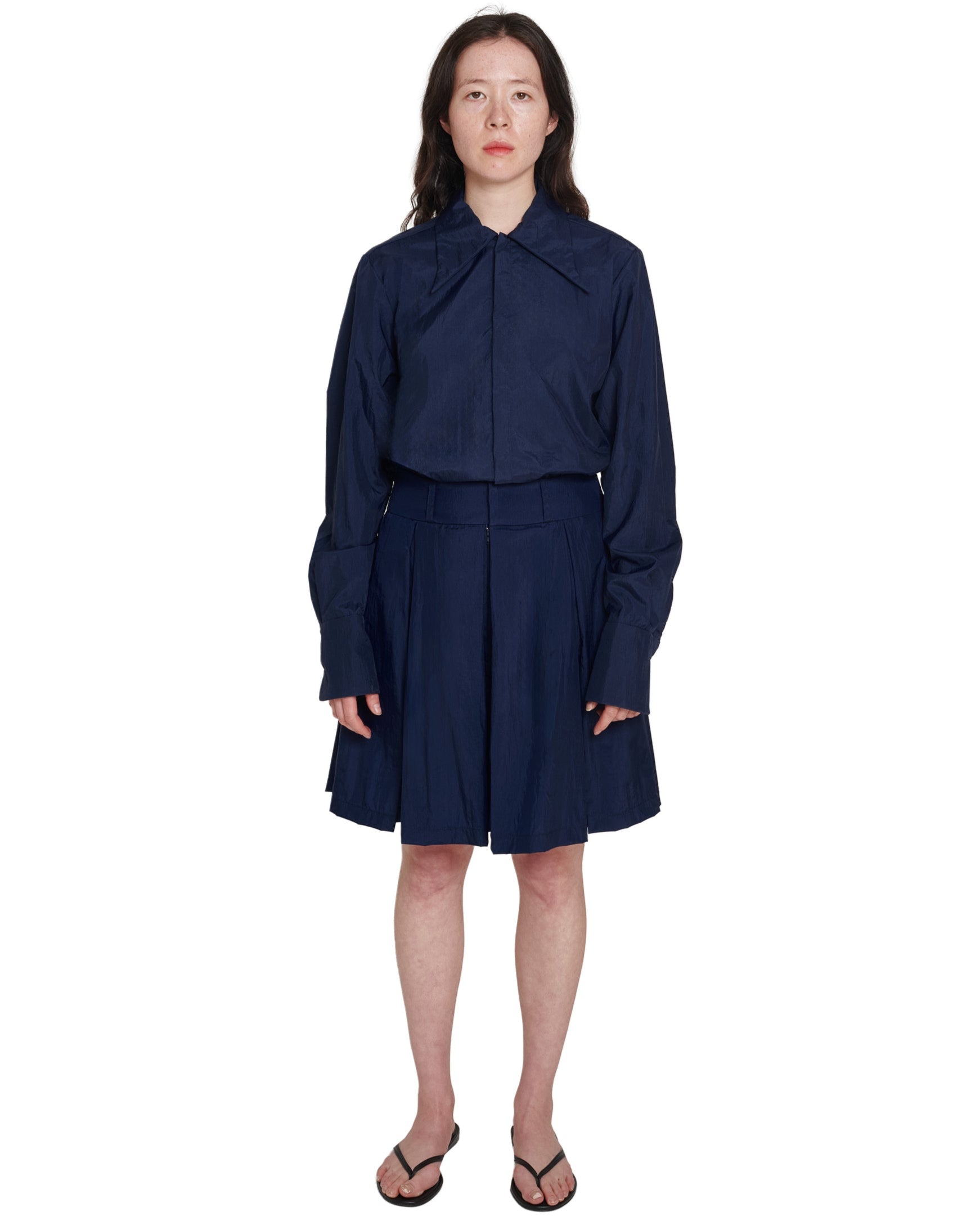 NAVY NYLON PLEATED SKIRT | COA NYC