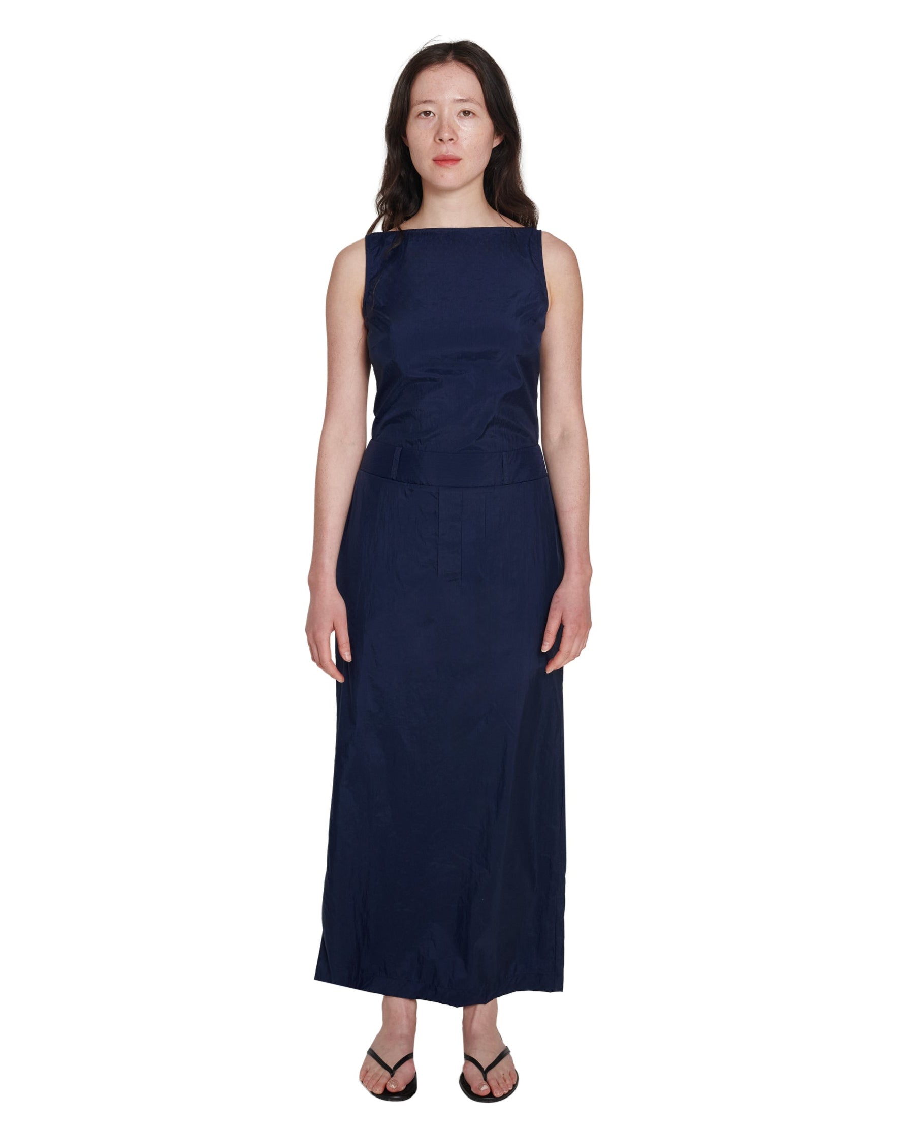 LONG LOOP DRESS IN NAVY NYLON COMING OF AGE LONG LOOP DRESS IN NAVY NYLON COMING OF AGE