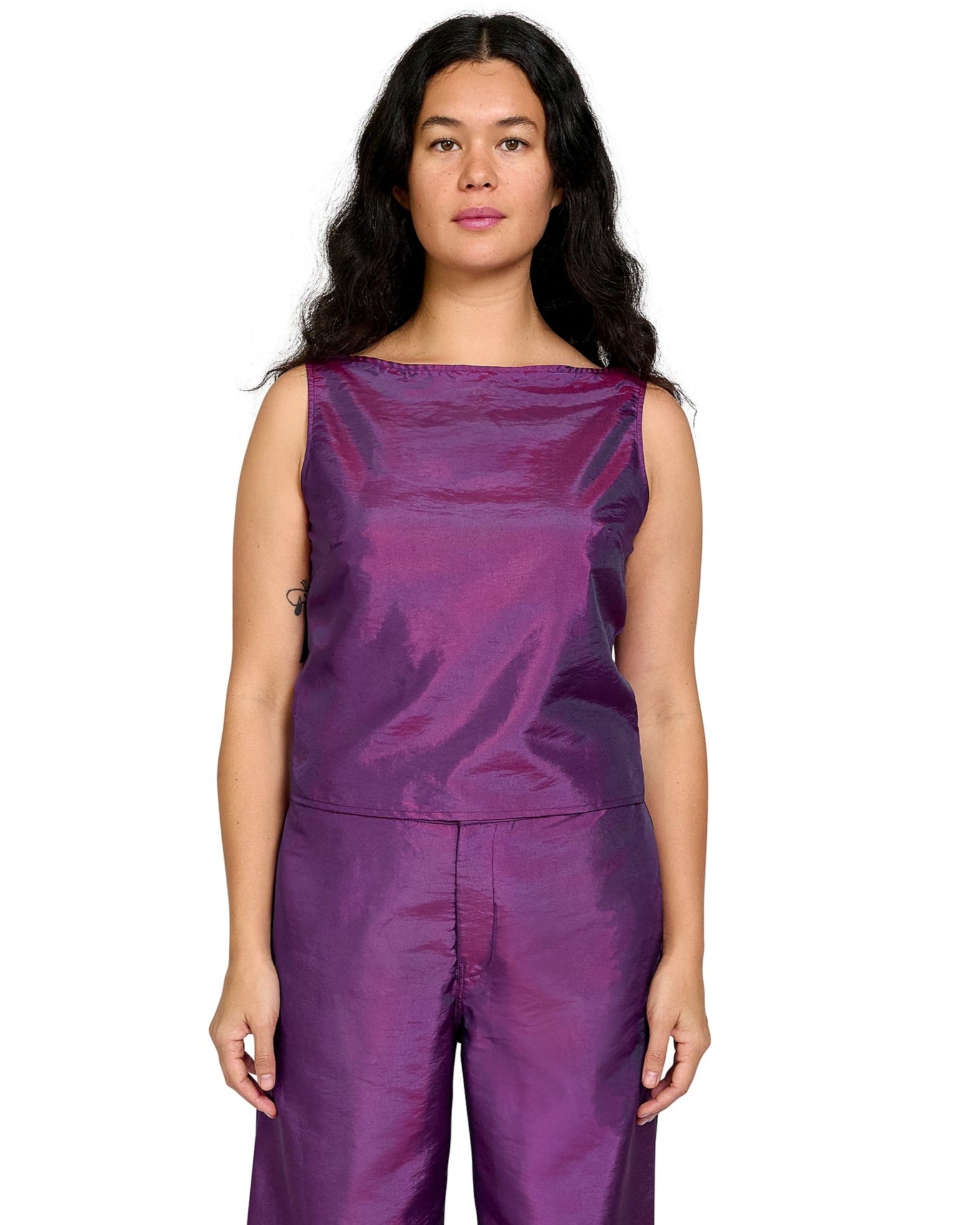BOAT NECK TOP IN PURPLE SHINE