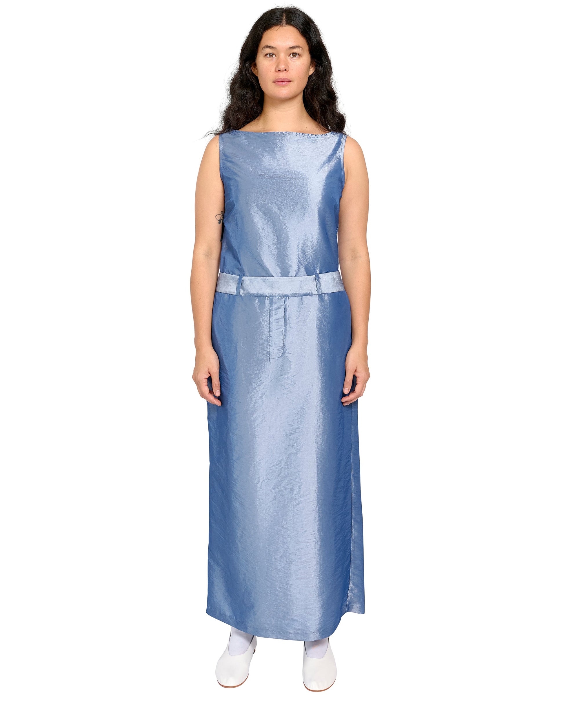 LONG LOOP DRESS IN BLUE SHIMMER