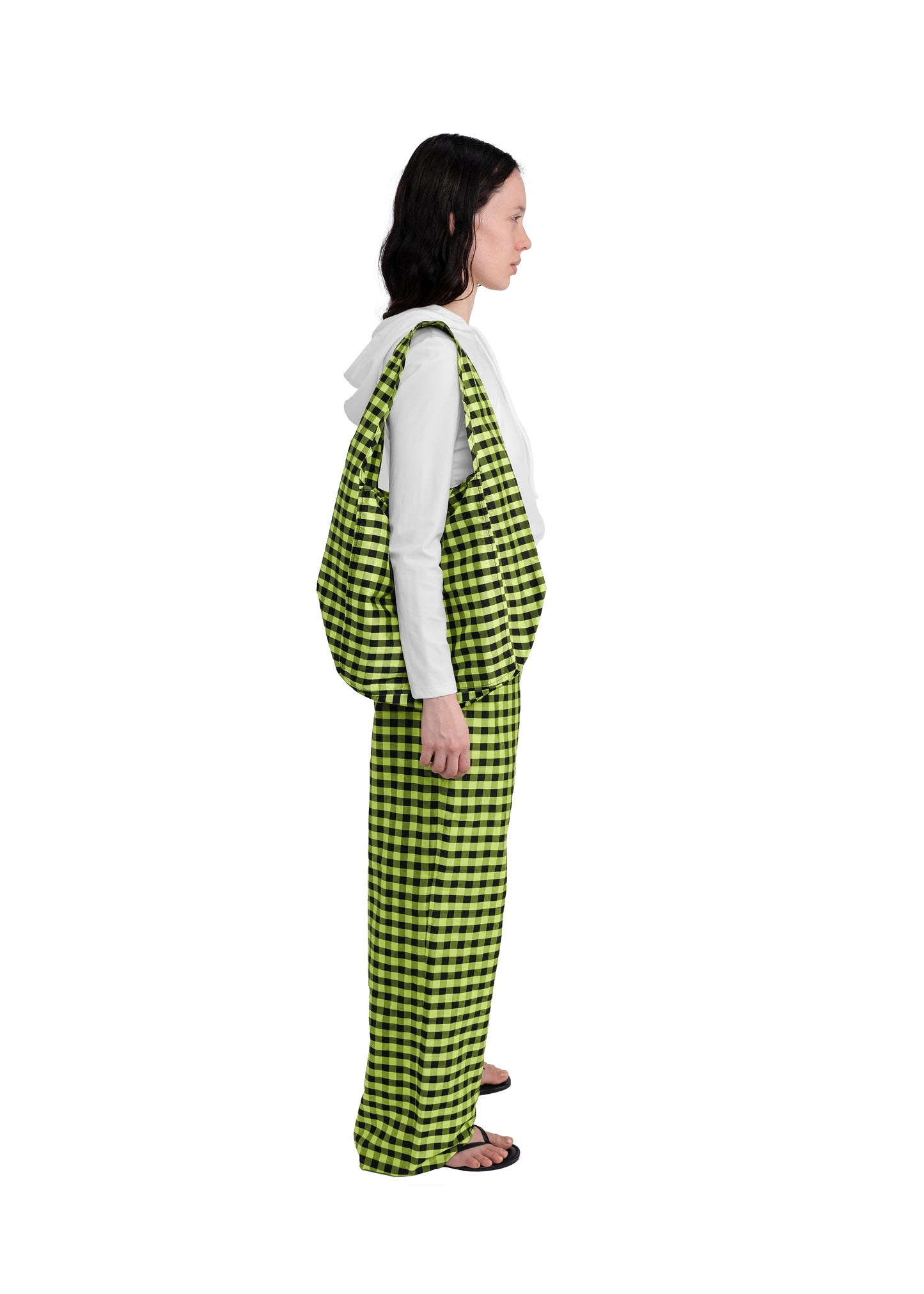 COMPACT TOTE IN GINGHAM LIME BLACK