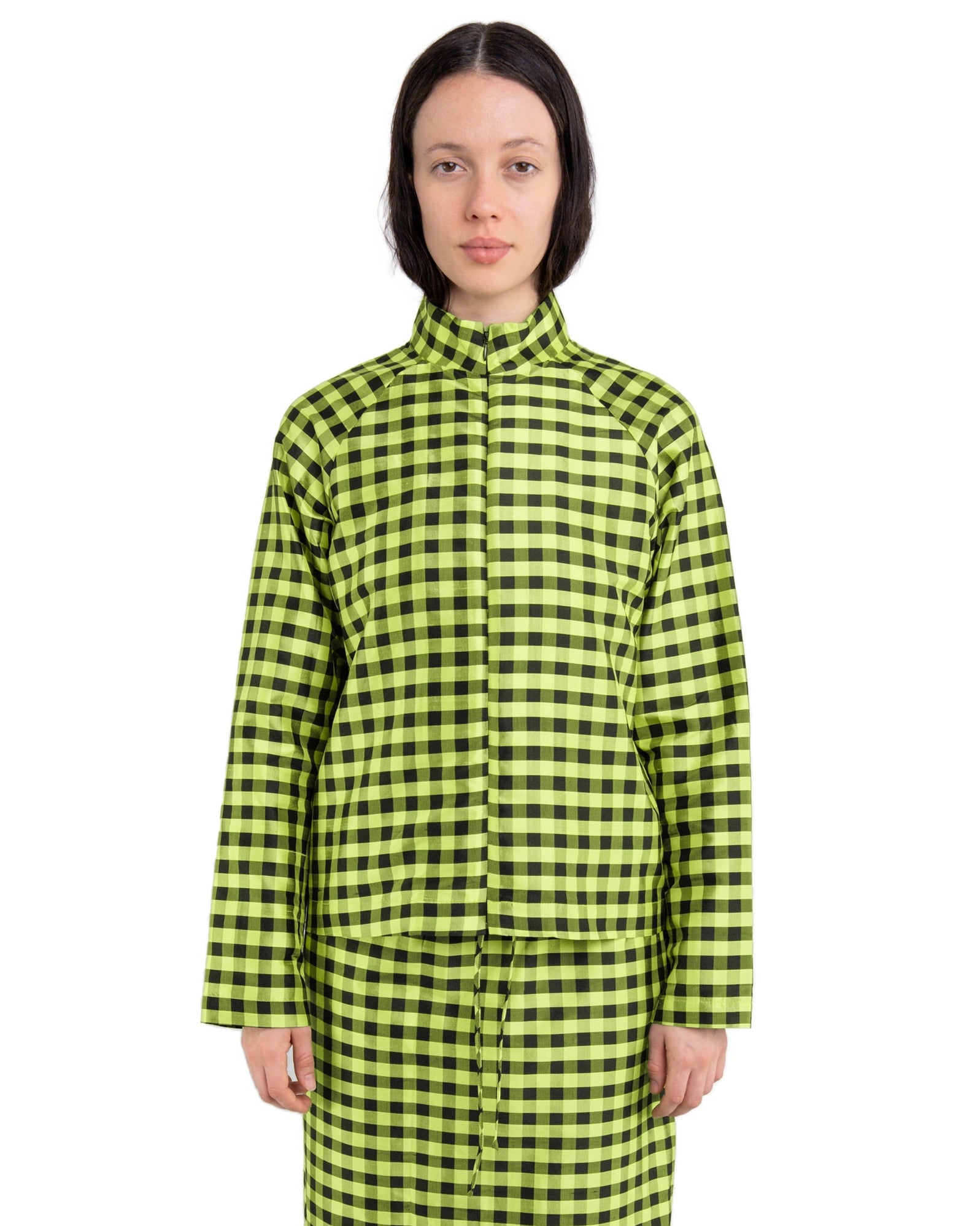 LIGHTWEIGHT BOMBER IN GINGHAM LIME BLACK