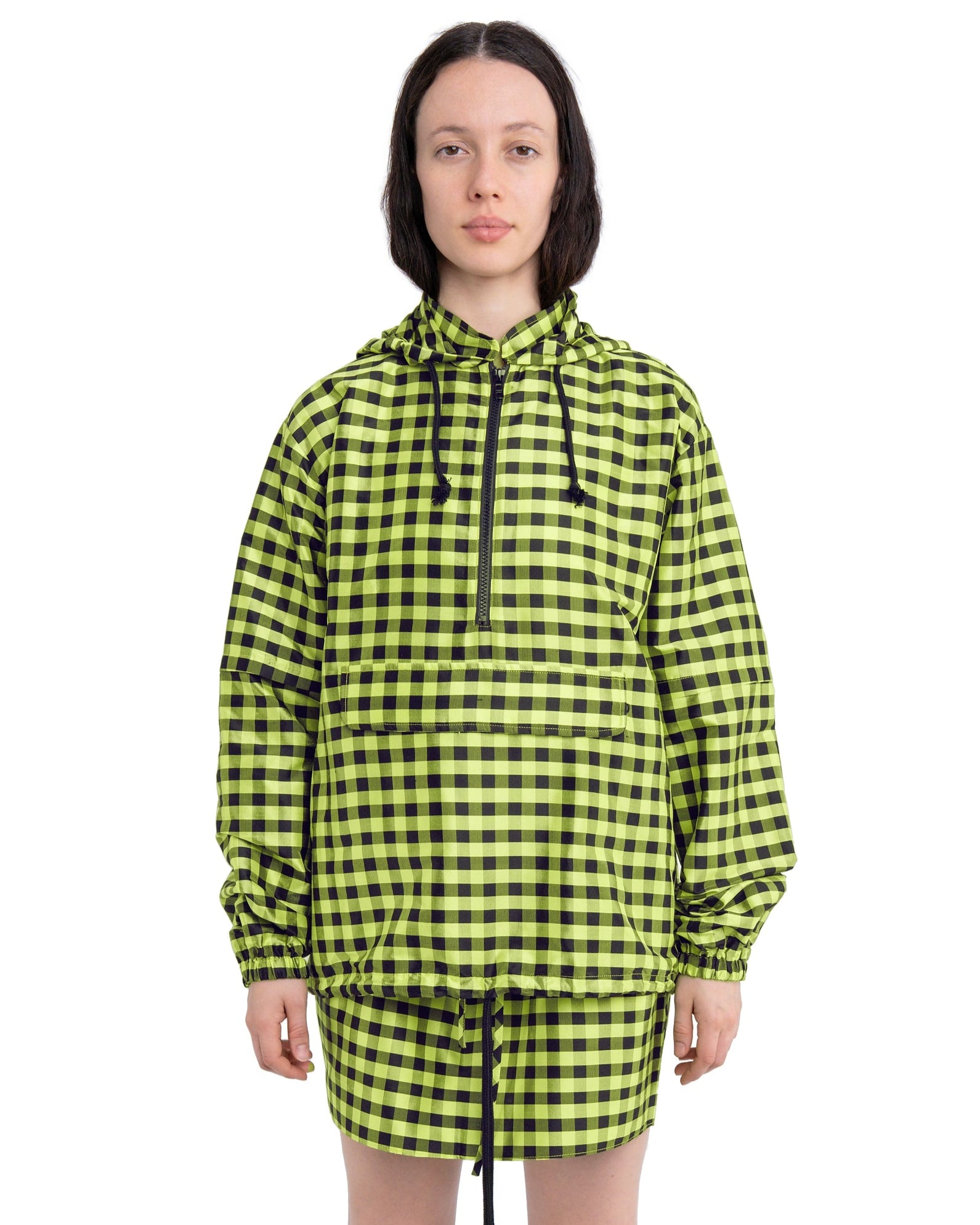 WINDBREAKER W/ HOOD IN GINGHAM LIME BLACK