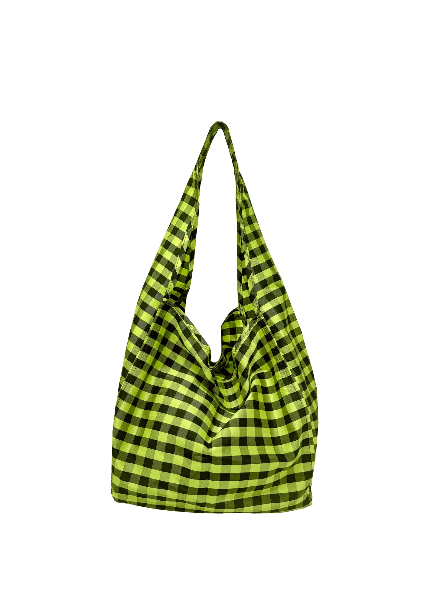 COMPACT TOTE IN GINGHAM LIME BLACK