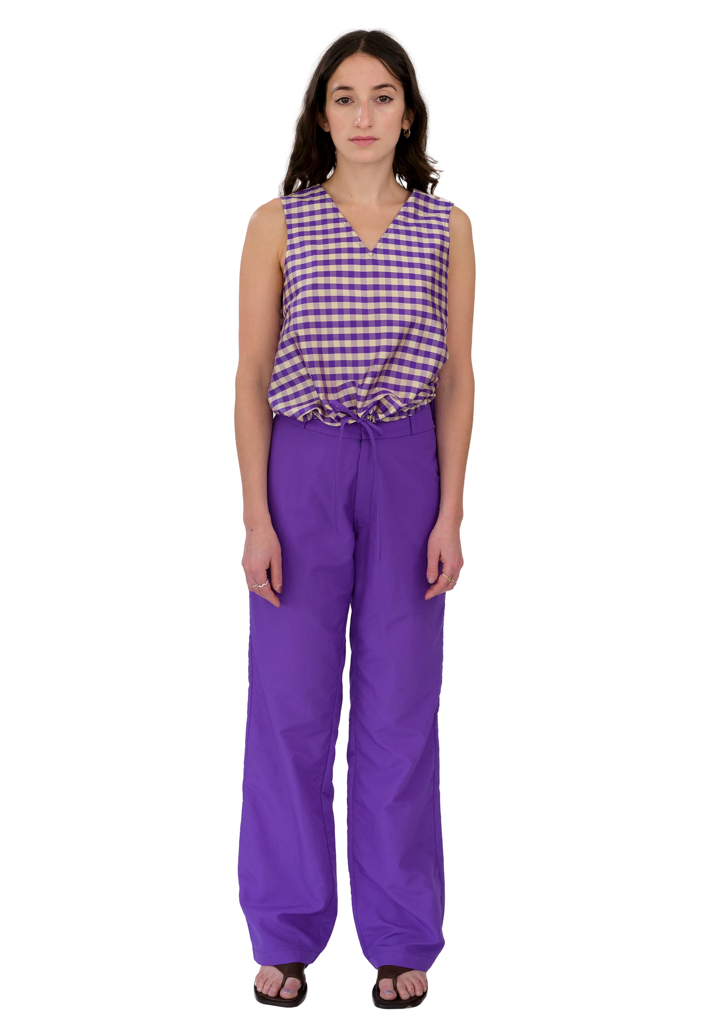GINGHAM PURPLE IVORY PULLOVER VEST