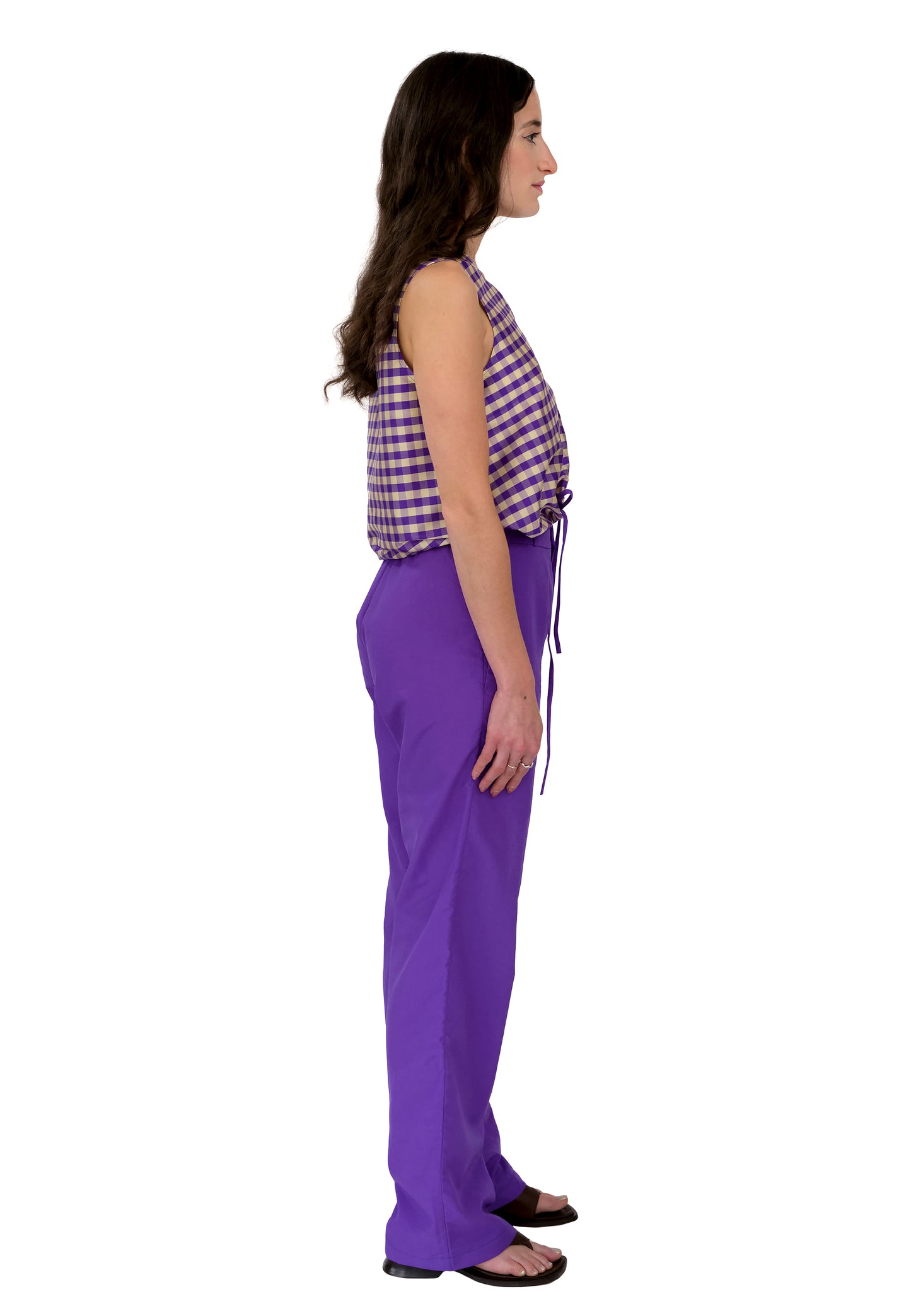 GINGHAM PURPLE IVORY PULLOVER VEST