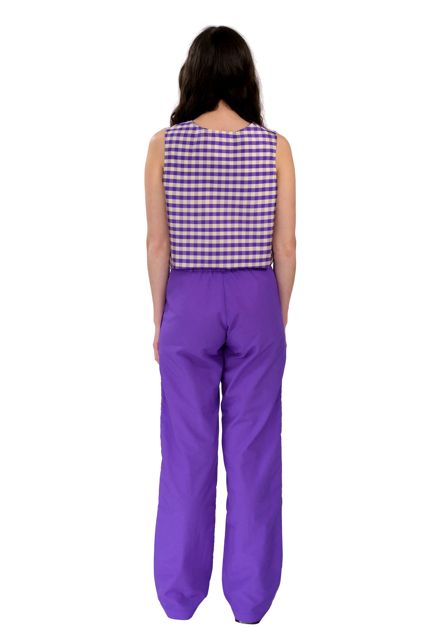 GINGHAM PURPLE IVORY PULLOVER VEST