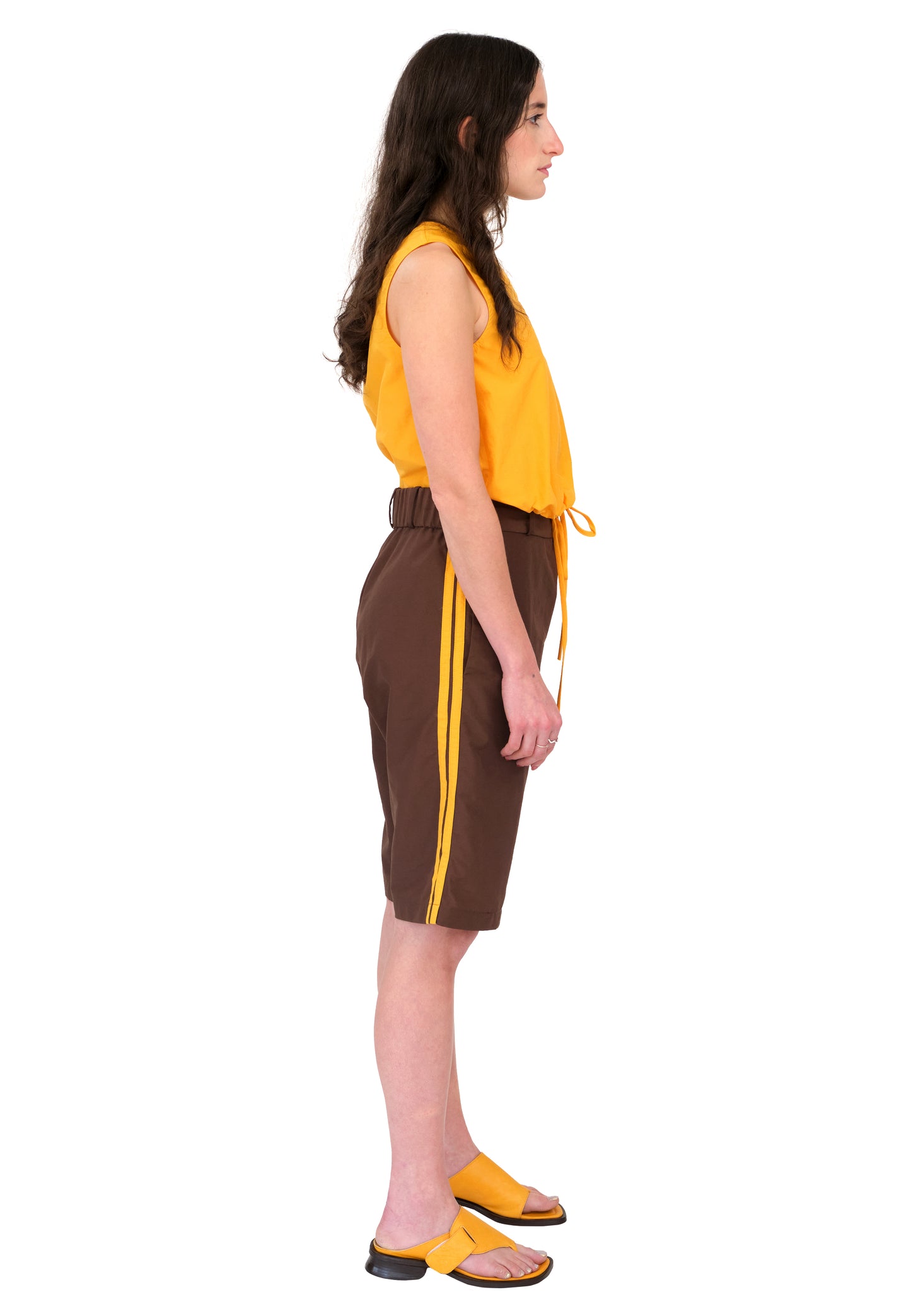Brown Mustard Nylon Stripe Shorts