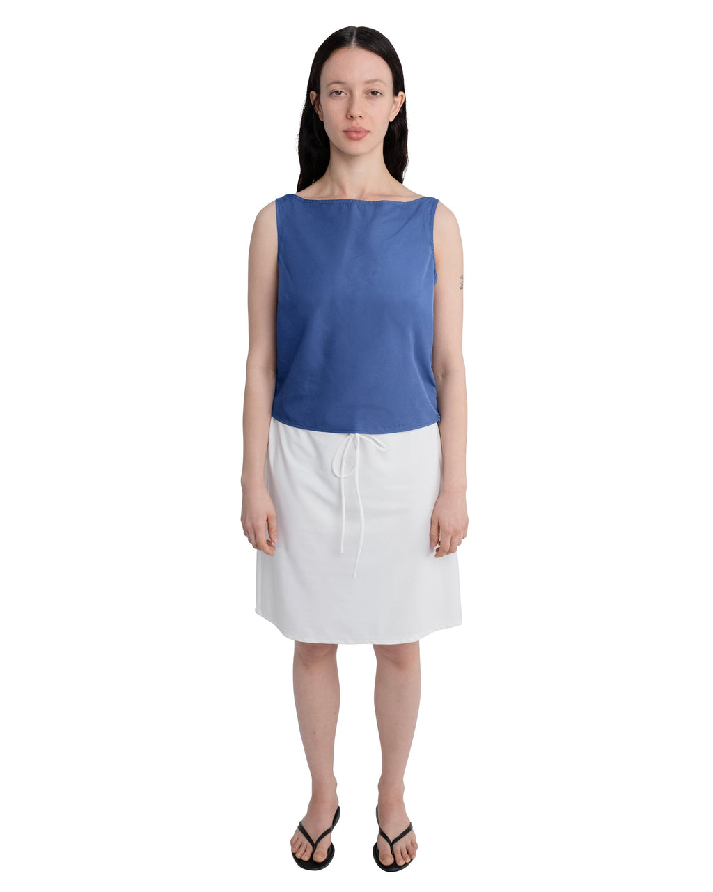 DRAWSTRING MIDI SKIRT IN WHITE SPANDEX