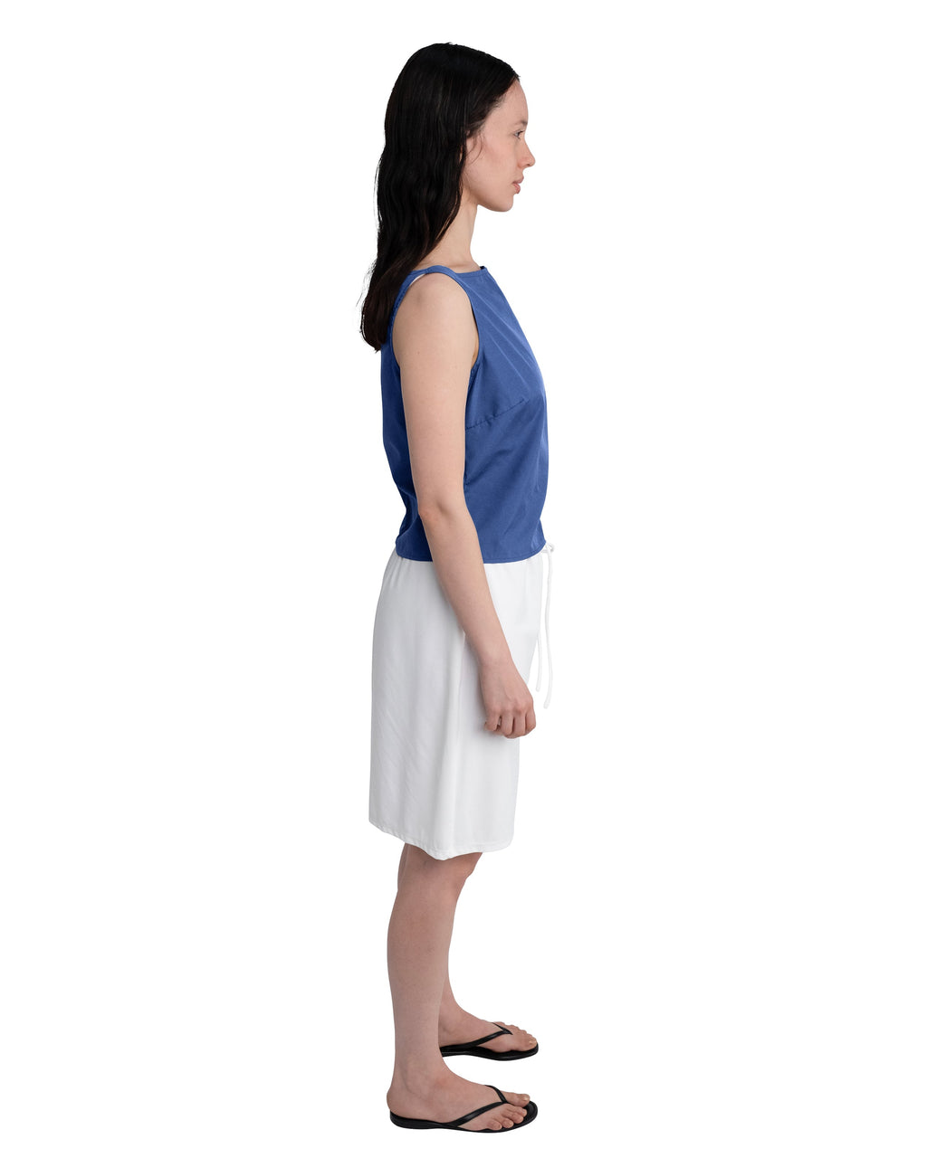 DRAWSTRING MIDI SKIRT IN WHITE SPANDEX