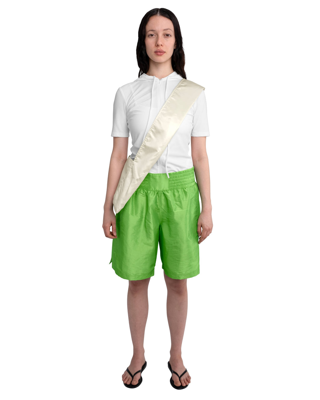 REVERSIBLE FLAT CROSSBODY BAG IN LIMEADE / PEARL