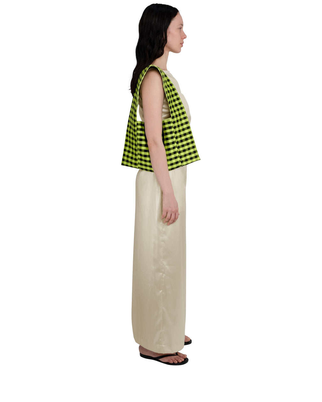 REVERSIBLE FLAT BAG IN GINGHAM / PEARL