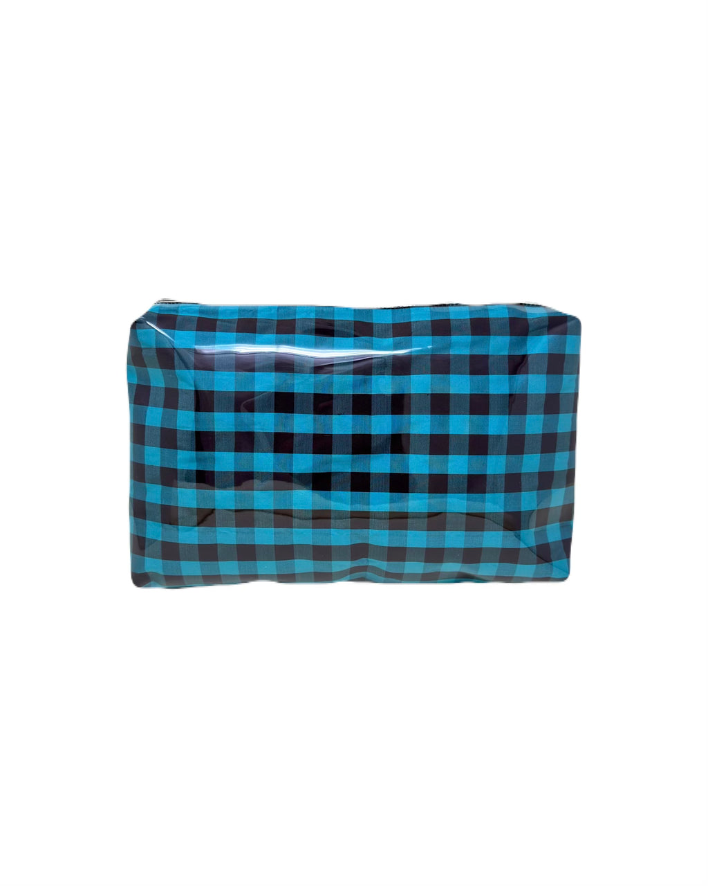 PVC POUCH IN GINGHAM TURQUOISE BROWN