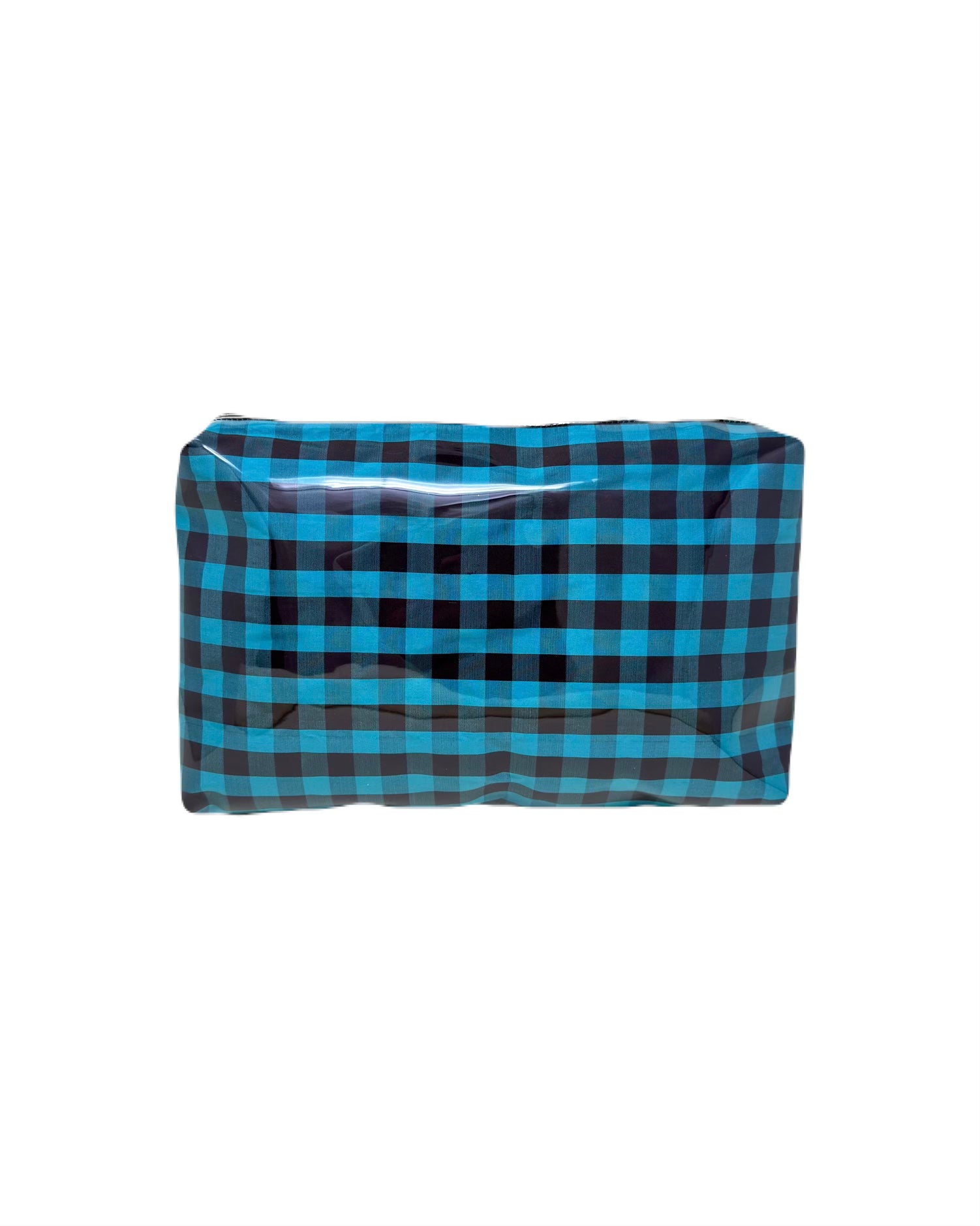 PVC POUCH IN GINGHAM TURQUOISE BROWN