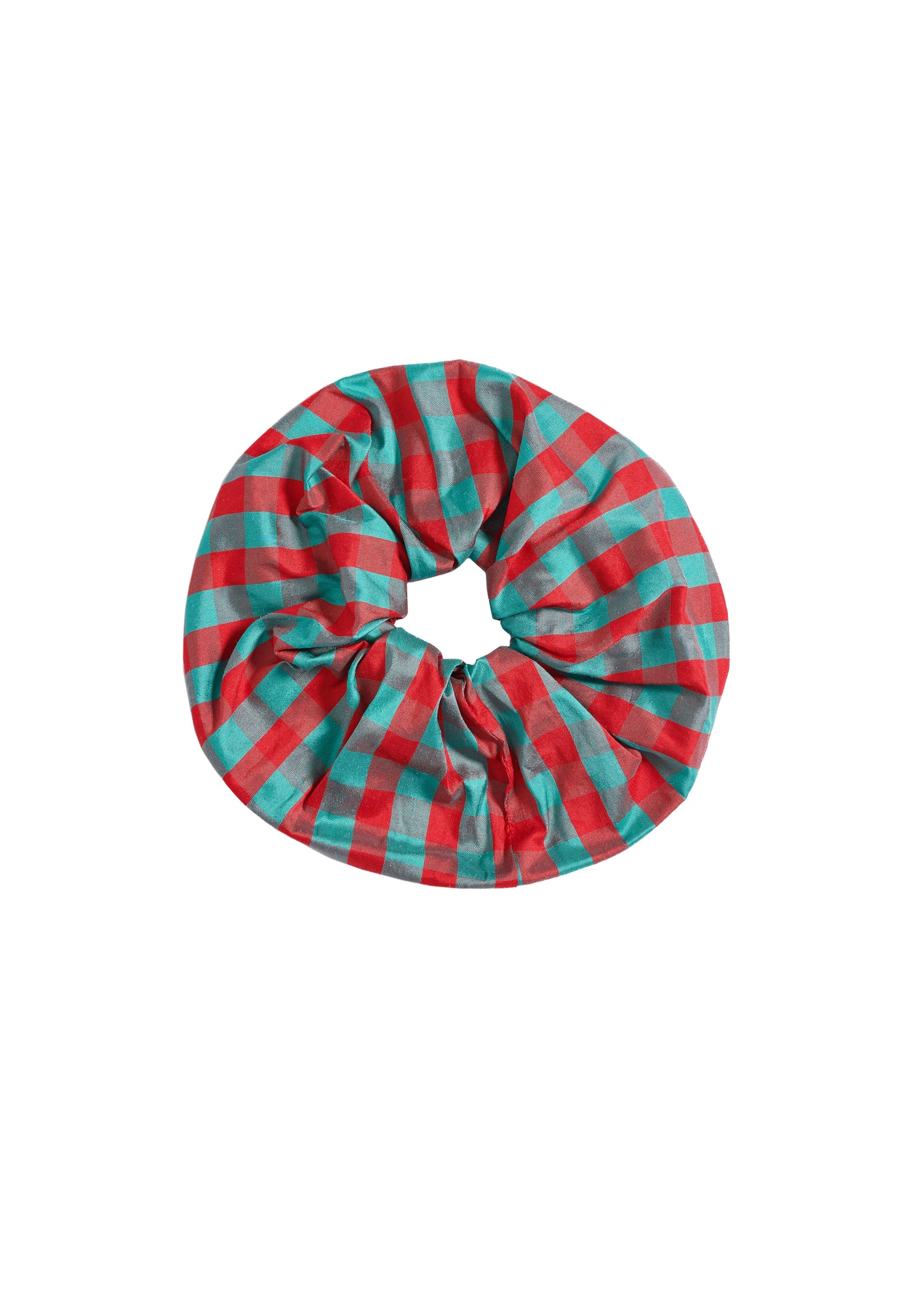 GINGHAM RED TURQUOISE SCRUNCHIE