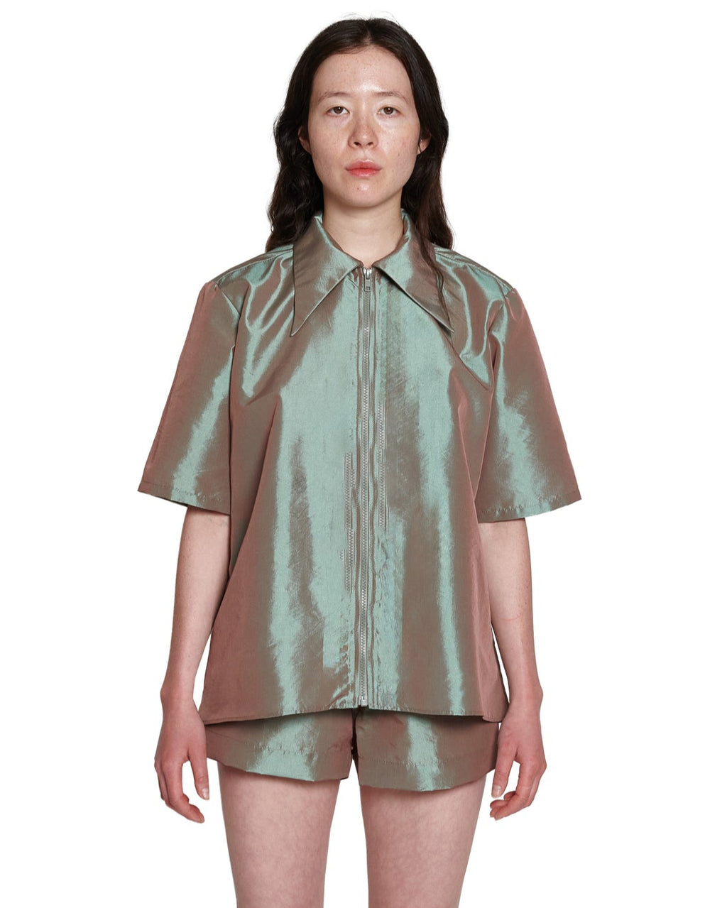 JADE SILK ZIP DOWN SHIRT | COA NYC