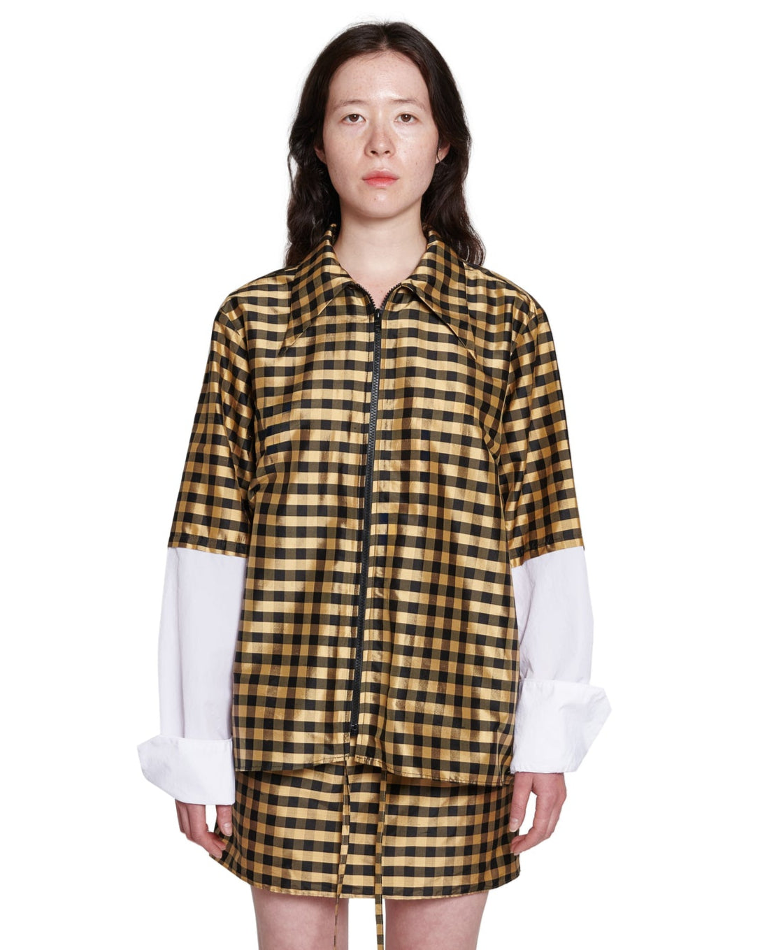 GINGHAM BLACK GOLD LS ZIP DOWN SHIRT | COA NYC