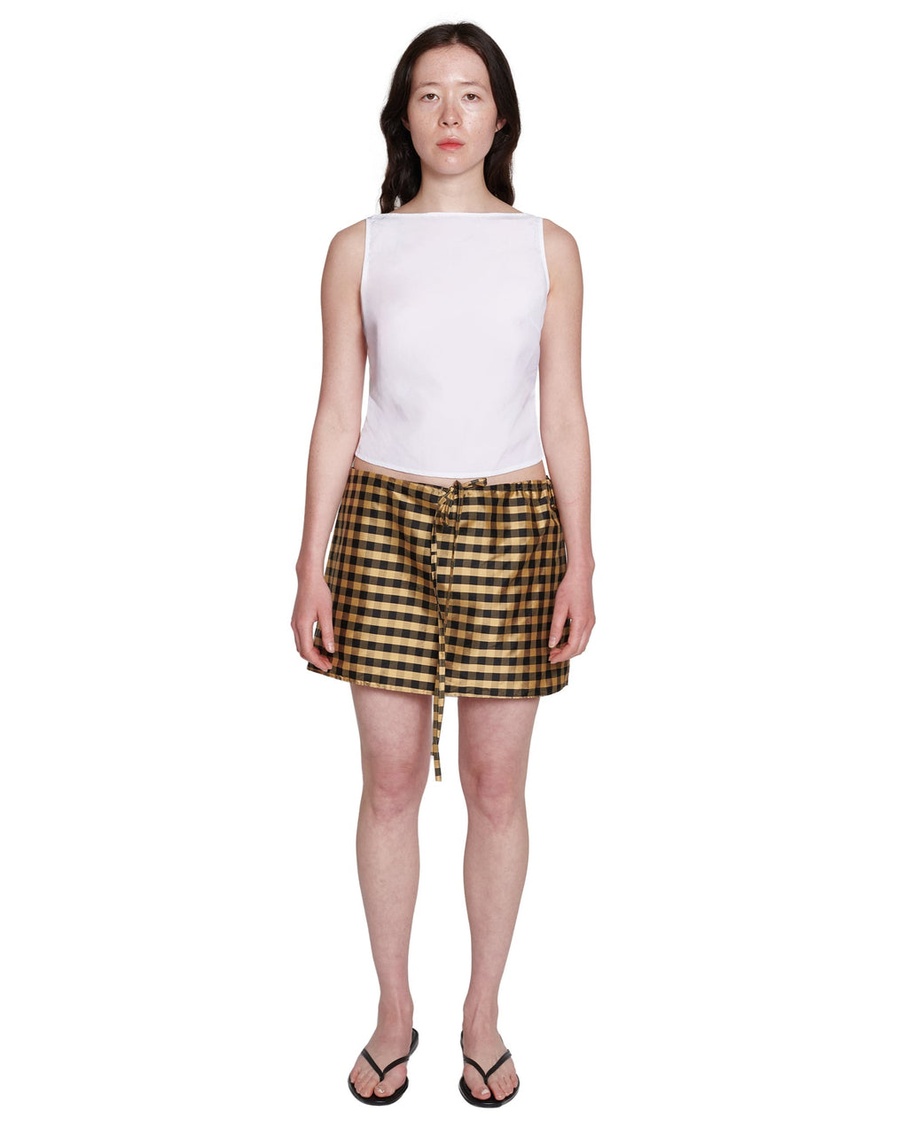 MINI SKIRT IN GINGHAM BLACK GOLD