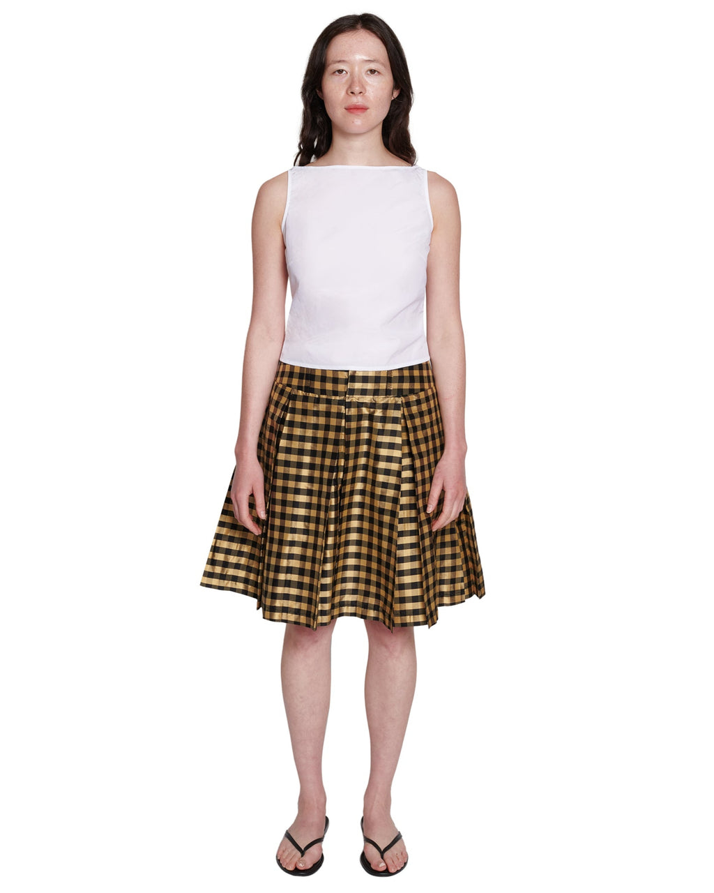 GINGHAM BLACK GOLD PLEATED SKIRT | COA NYC