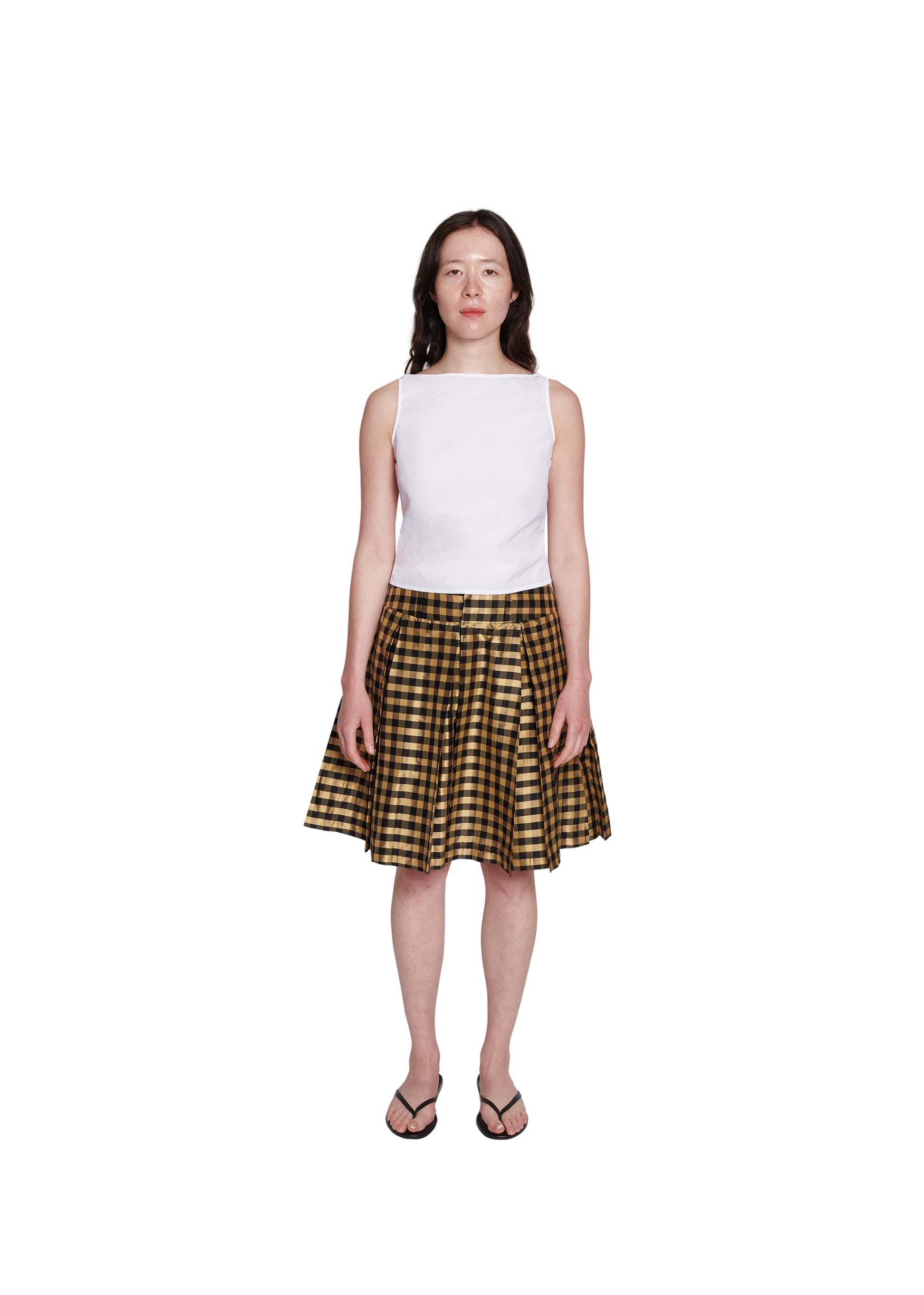 GINGHAM BLACK GOLD PLEATED SKIRT | COA NYC