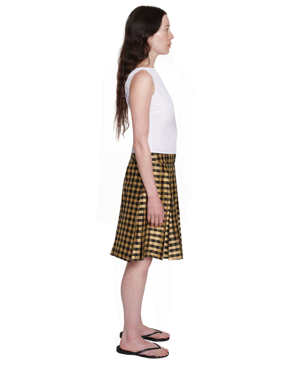GINGHAM BLACK GOLD PLEATED SKIRT | COA NYC