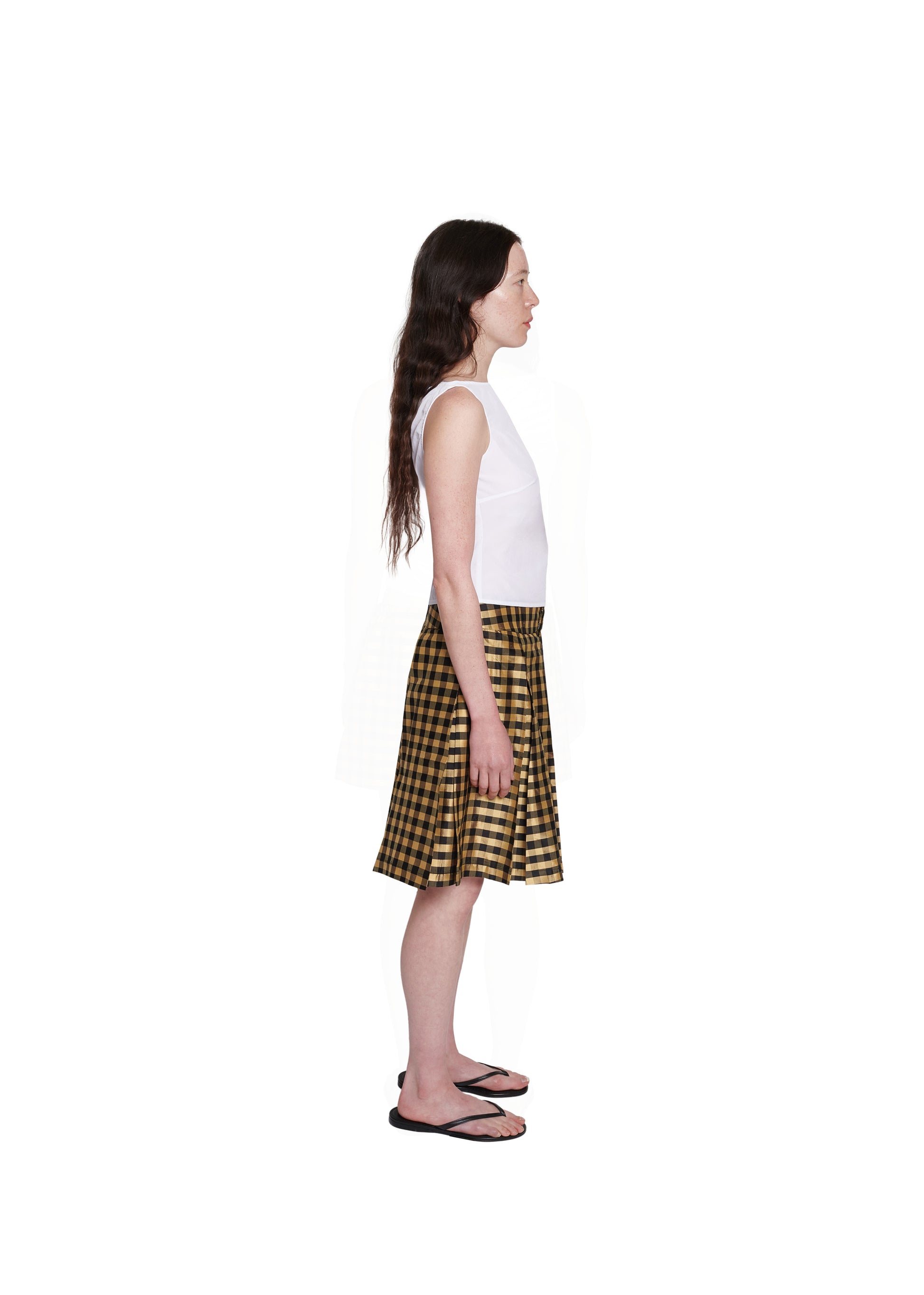 GINGHAM BLACK GOLD PLEATED SKIRT | COA NYC