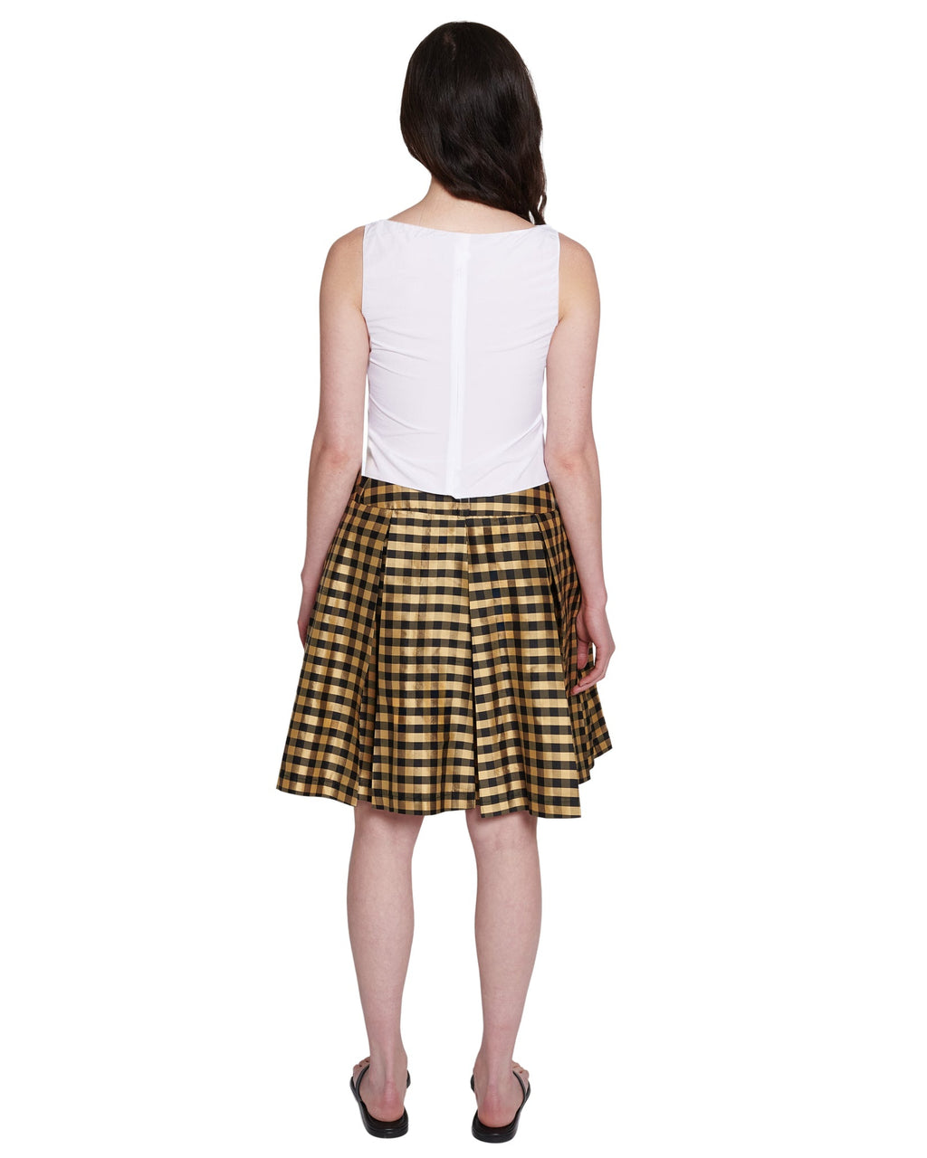 GINGHAM BLACK GOLD PLEATED SKIRT | COA NYC
