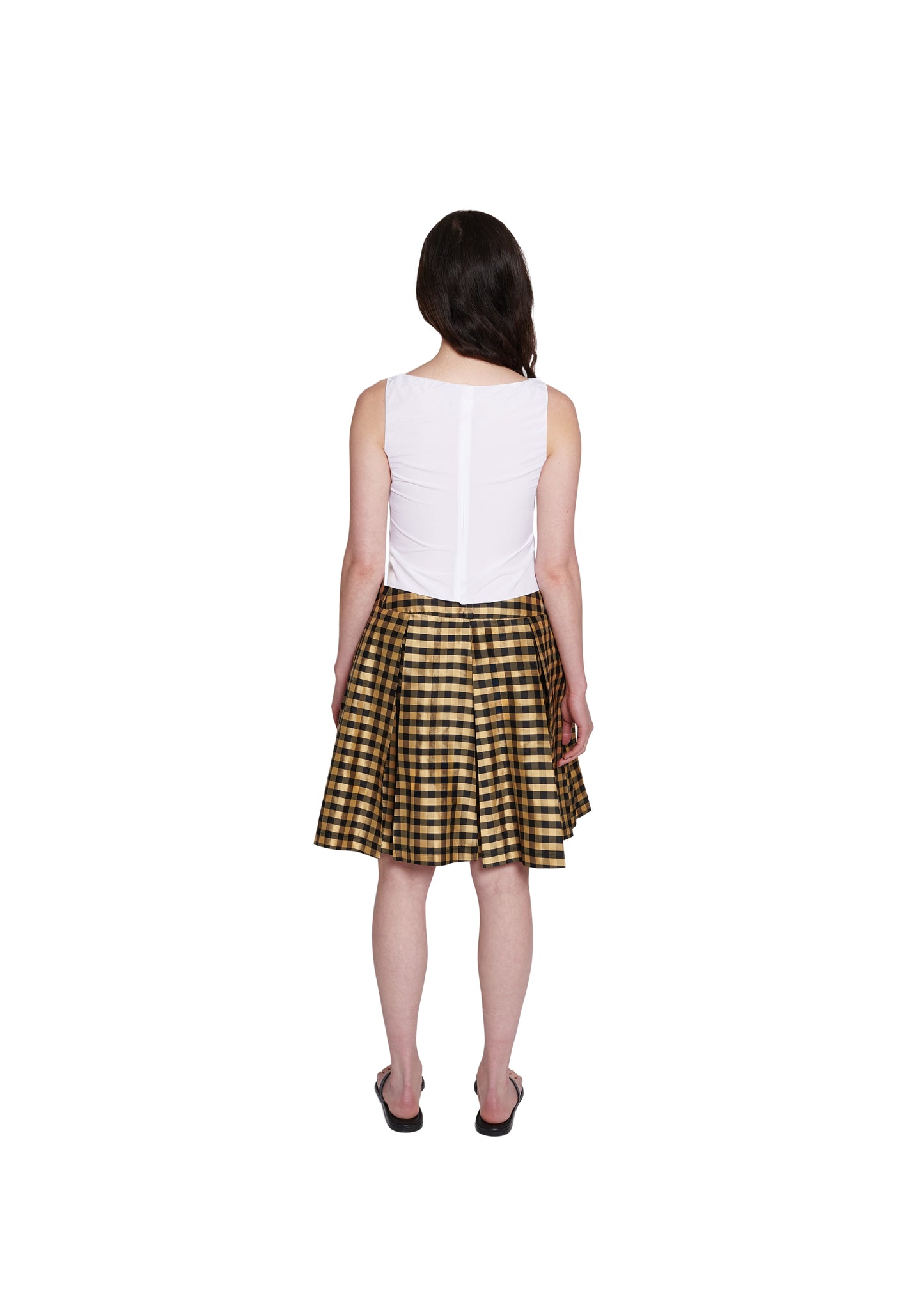 GINGHAM BLACK GOLD PLEATED SKIRT | COA NYC