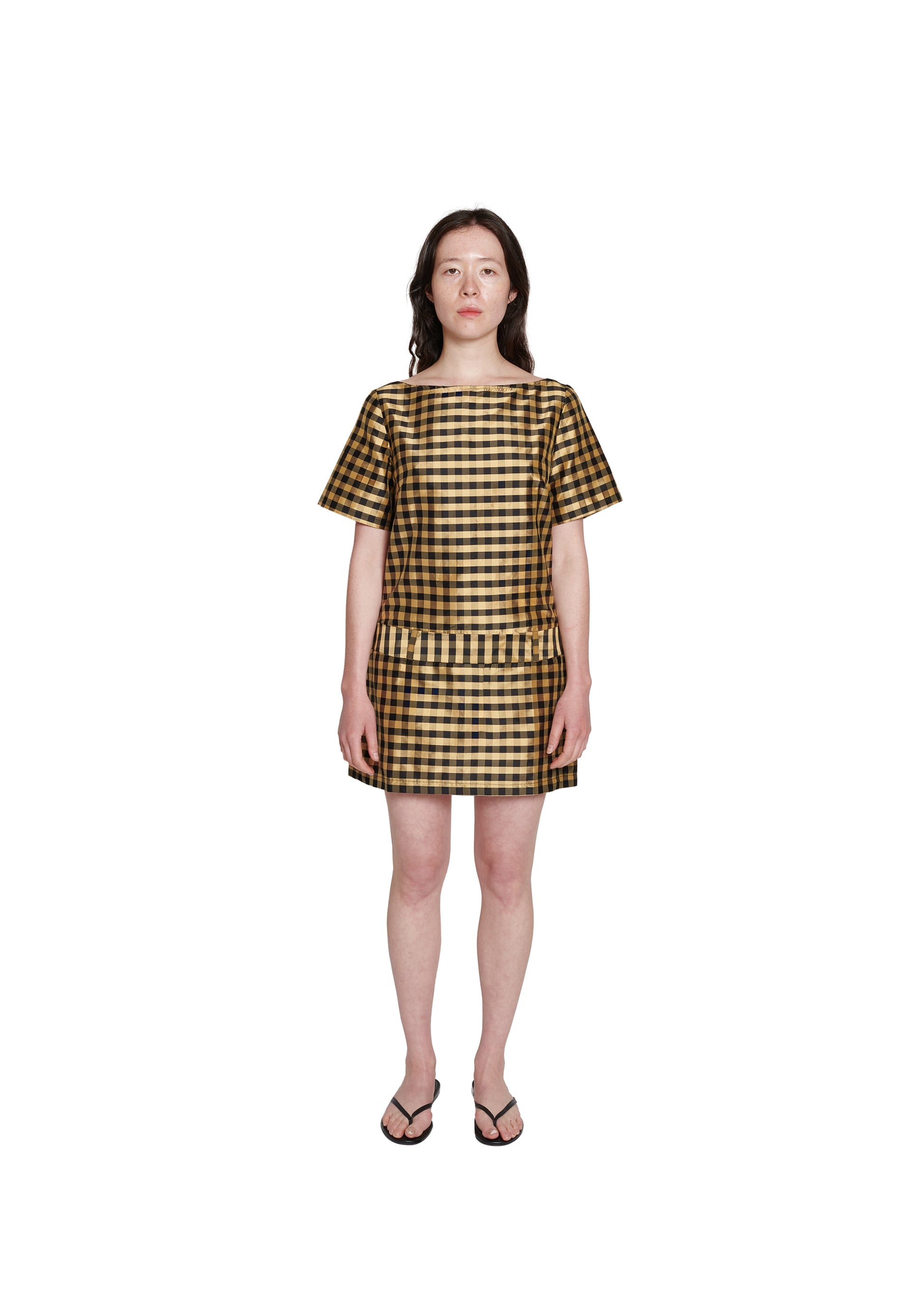 SHORT LOOP DRESS IN GINGHAM BLACK GOLD SHORT LOOP DRESS IN GINGHAM BLACK GOLD