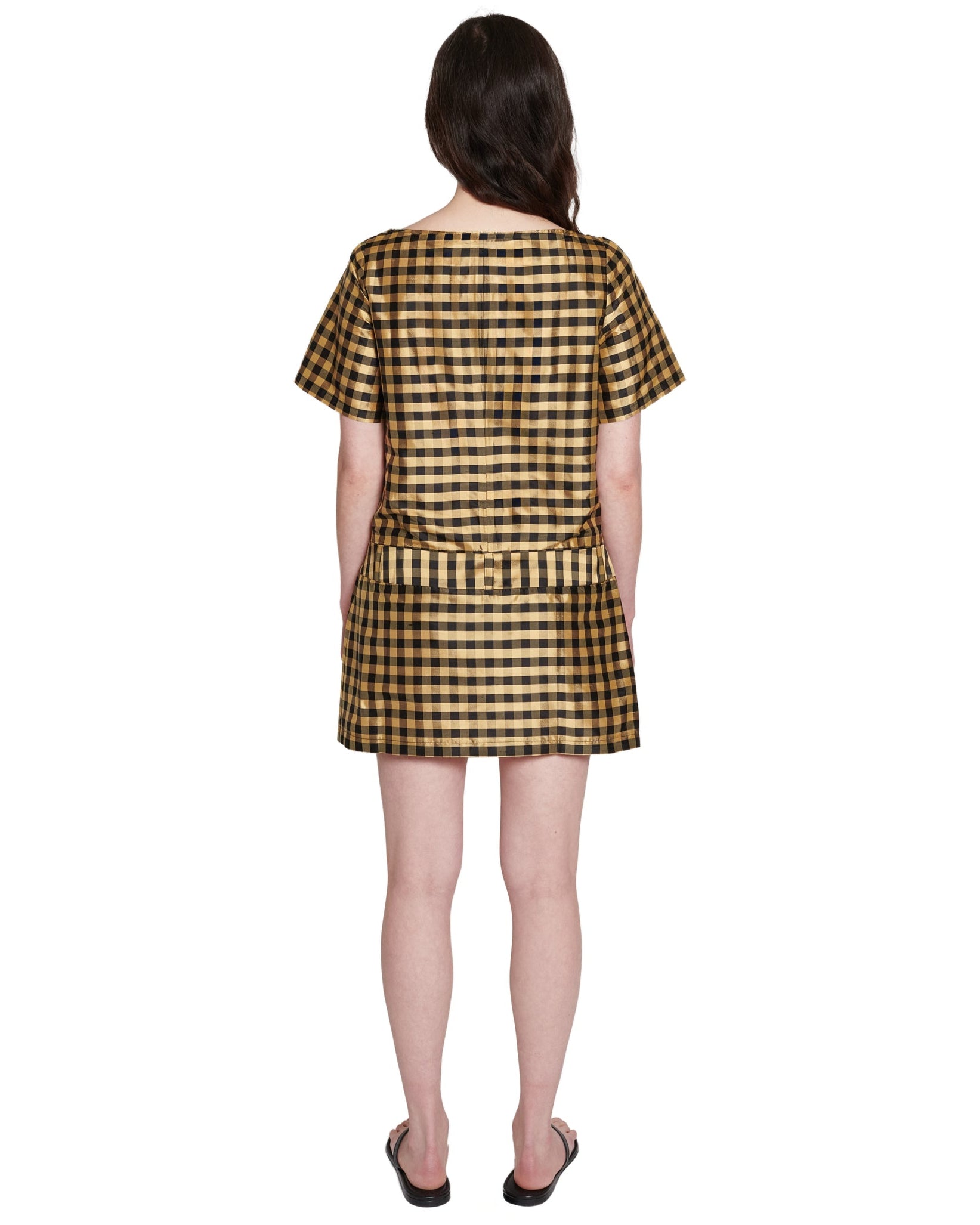 SHORT LOOP DRESS IN GINGHAM BLACK GOLD COMING OF AGE SHORT LOOP DRESS IN GINGHAM BLACK GOLD COMING OF AGE