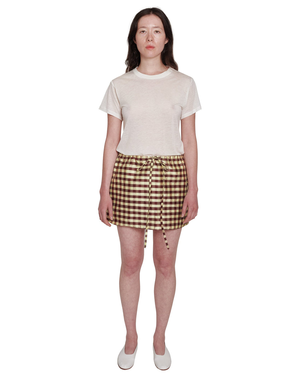 MINI SKIRT IN GINGHAM BURGUNDY YELLOW