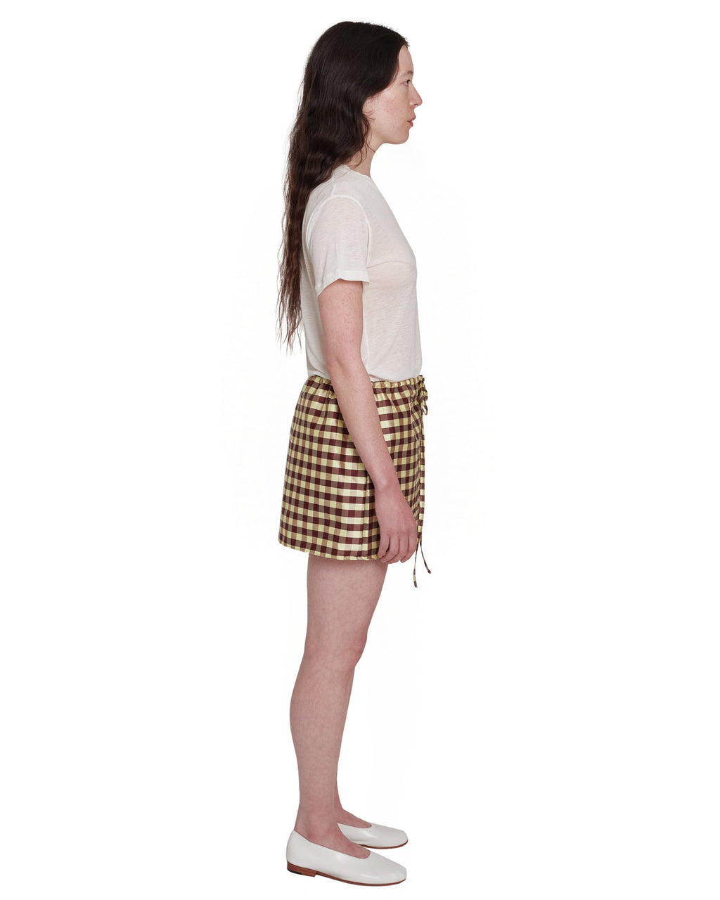 MINI SKIRT IN GINGHAM BURGUNDY YELLOW