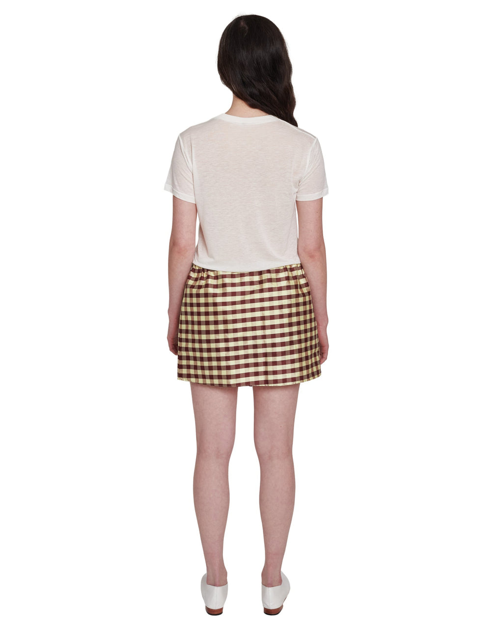 MINI SKIRT IN GINGHAM BURGUNDY YELLOW