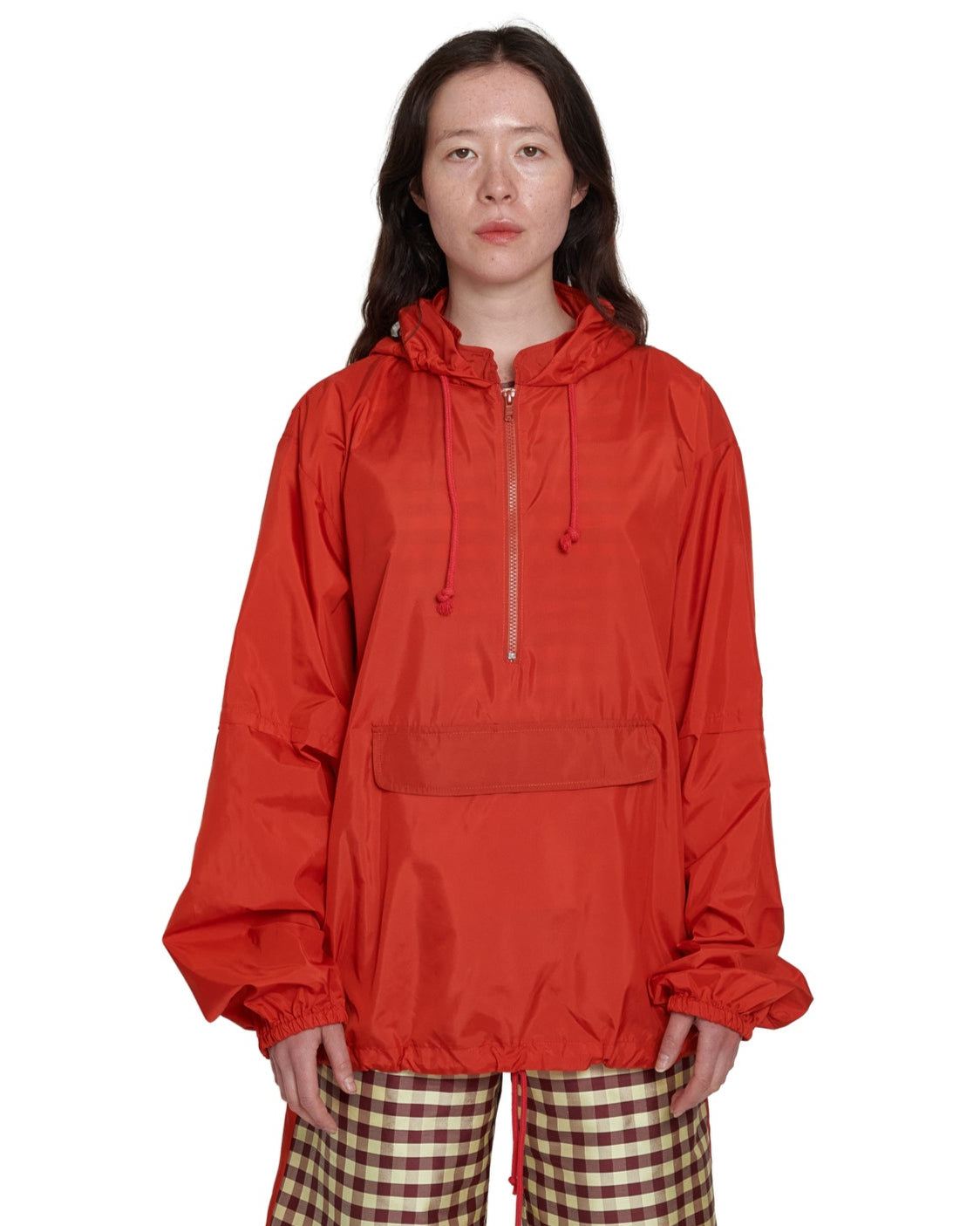 WINDBREAKER WITH HOOD IN TOMATO NYLON