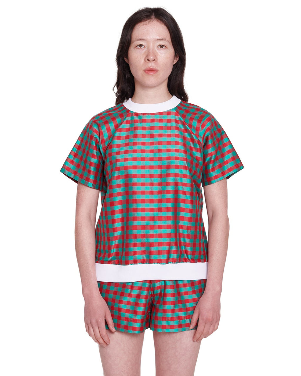 GINGHAM RED TURQUOISE SS PULL OVER | COA NYC