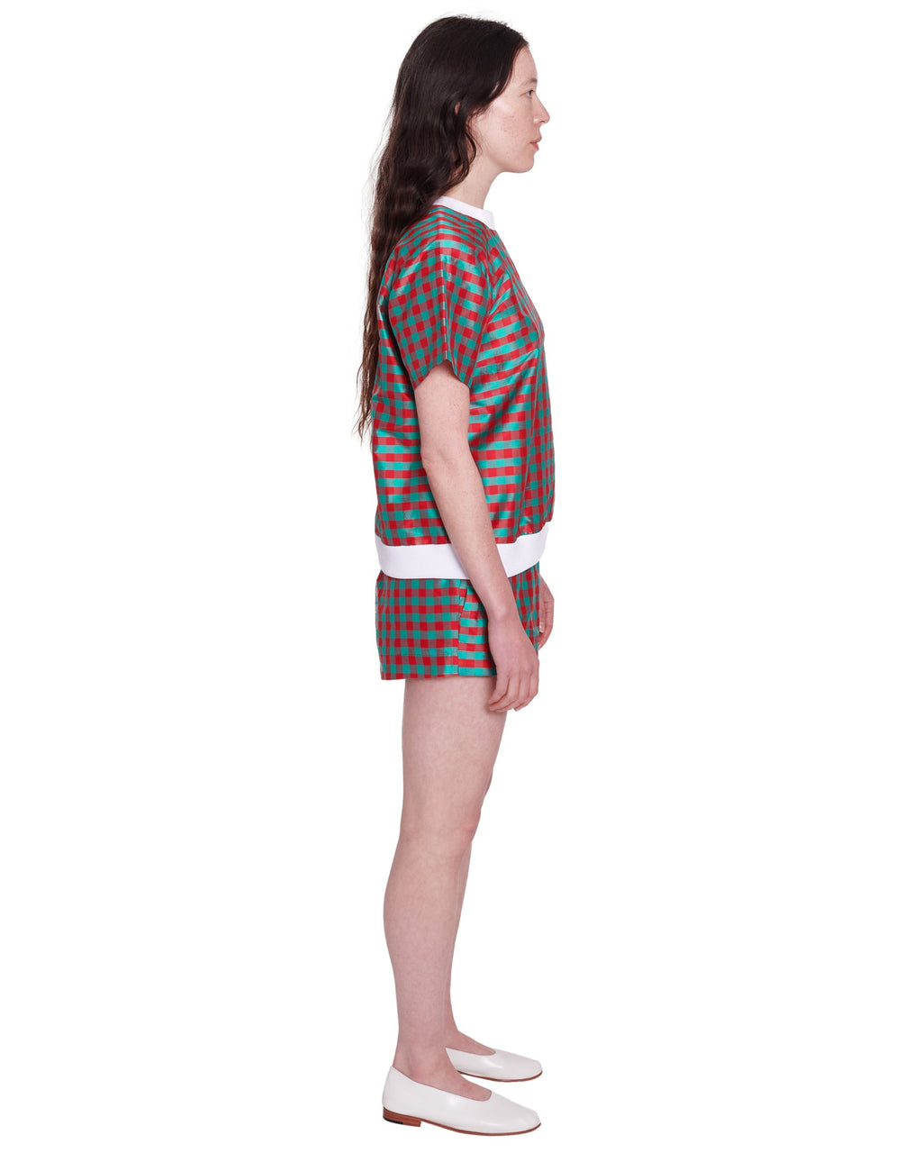 GINGHAM RED TURQUOISE SS PULL OVER | COA NYC