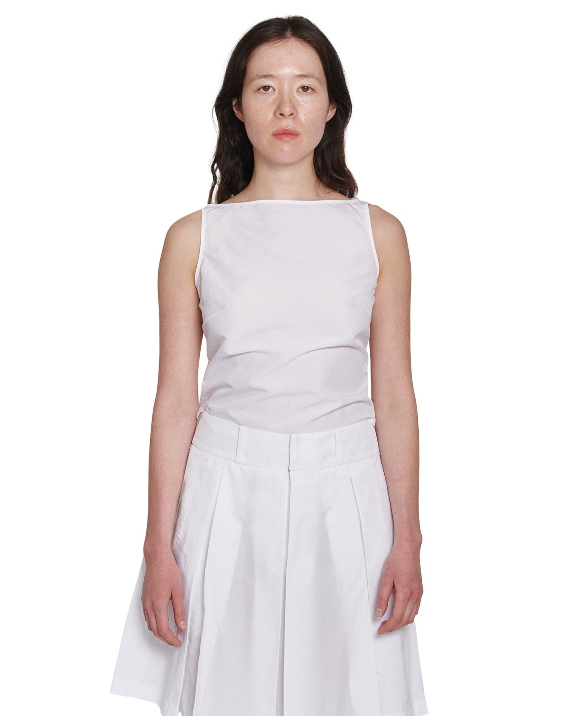 WHITE NYLONH BOAT NECK TOP | COA NYC