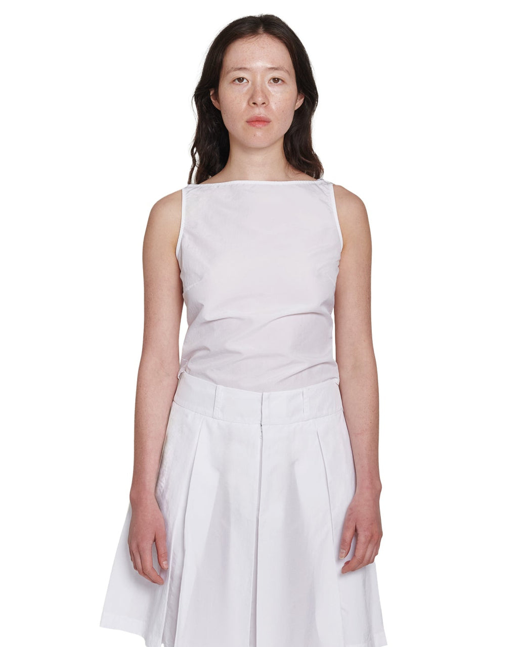 WHITE NYLONH BOAT NECK TOP | COA NYC
