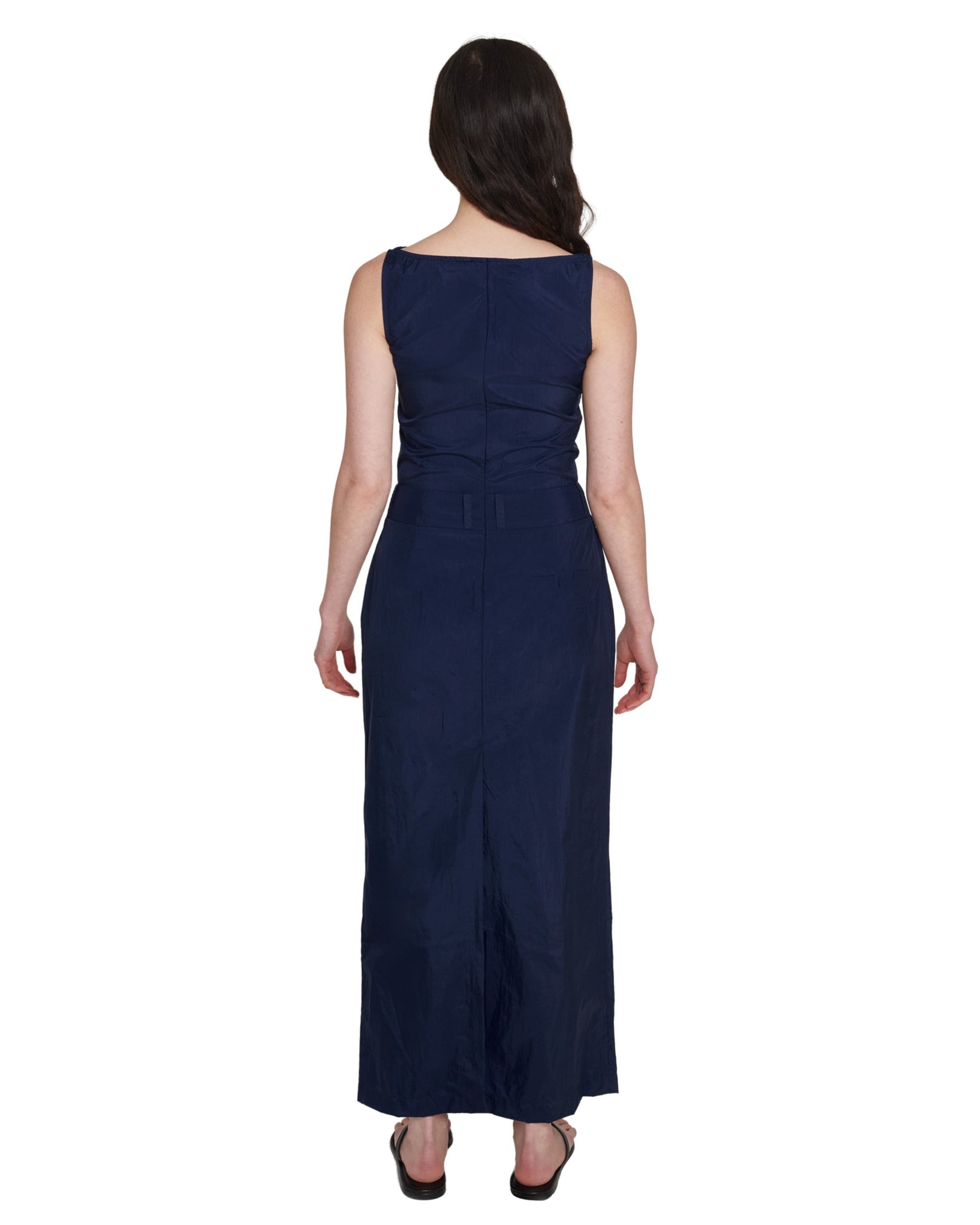 LONG LOOP DRESS IN NAVY NYLON COMING OF AGE LONG LOOP DRESS IN NAVY NYLON COMING OF AGE