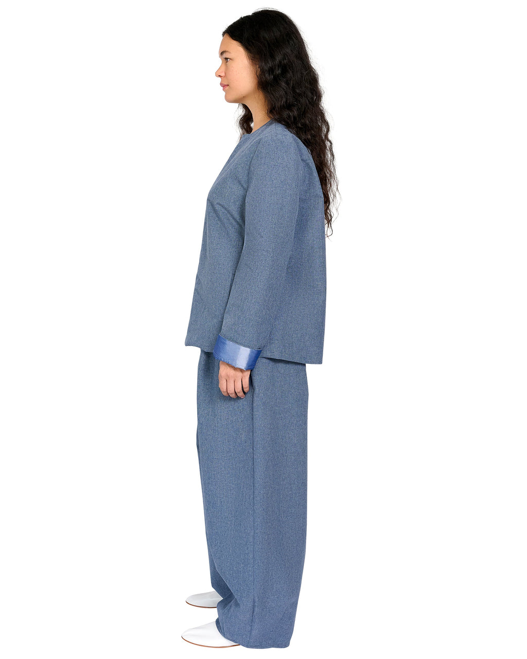 REVERSIBLE JACKET IN TECH DENIM AND BLUE SHIMMER