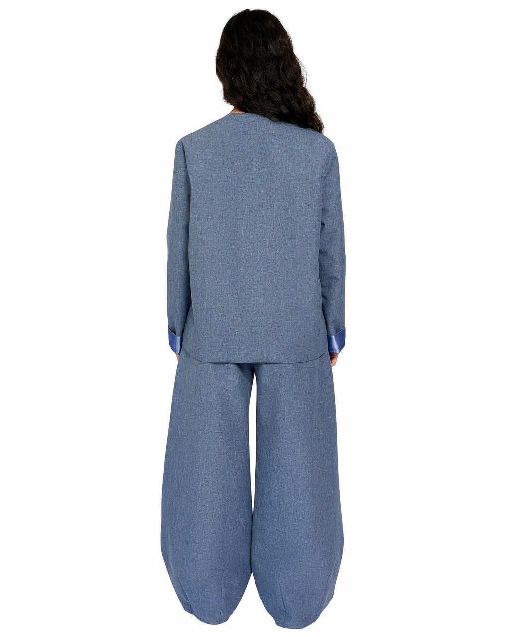 REVERSIBLE JACKET IN TECH DENIM AND BLUE SHIMMER