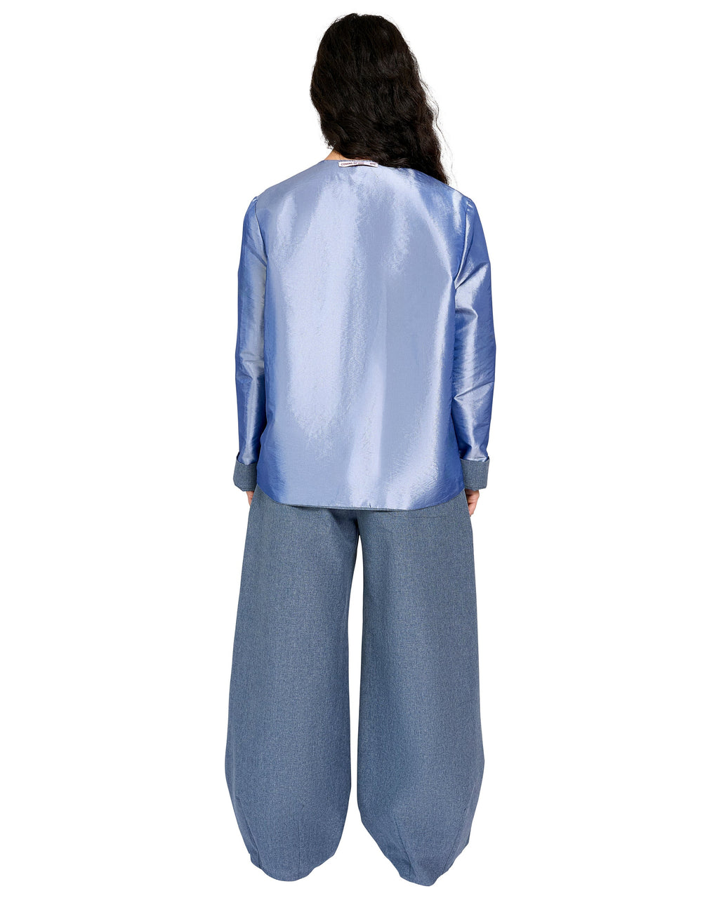 REVERSIBLE JACKET IN TECH DENIM AND BLUE SHIMMER