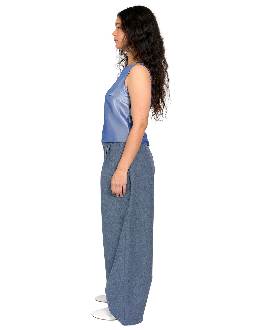 BOAT NECK TOP IN BLUE SHIMMER