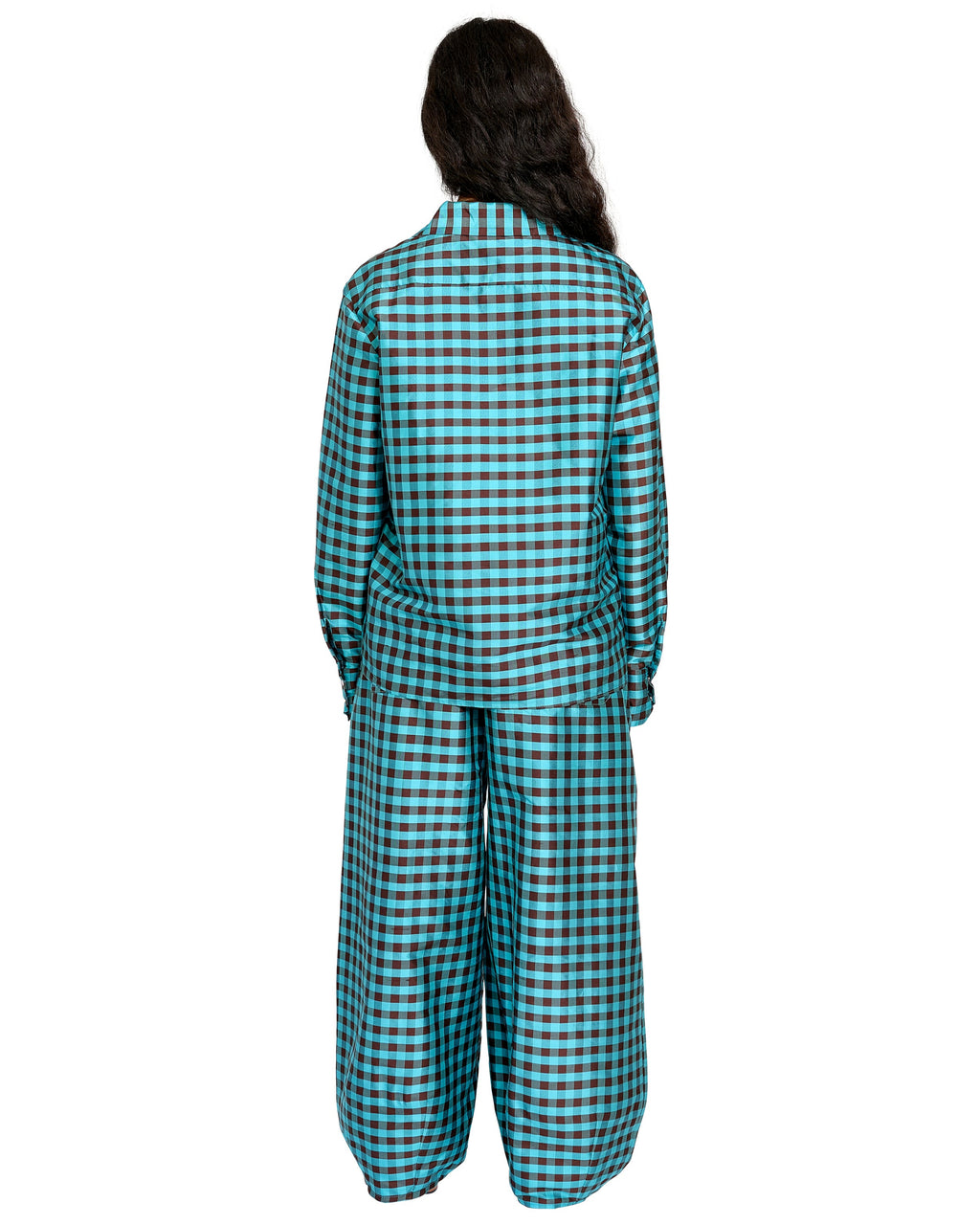 SNAP DOWN SHIRT IN GINGHAM TURQUOISE BROWN