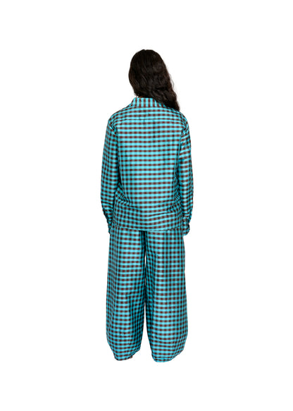 SNAP DOWN SHIRT IN GINGHAM TURQUOISE BROWN